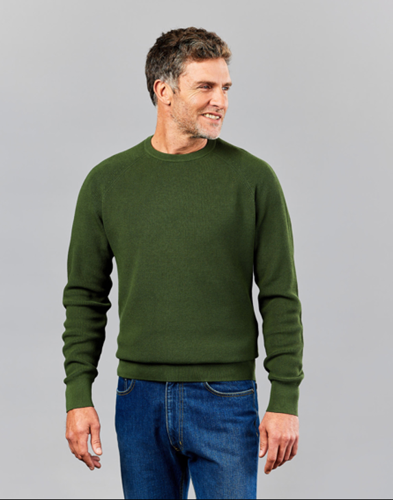 Cotton Crew Neck Jumper - Dark Olive