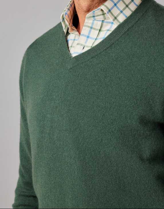 Forest Green, Mens Lambswool V Neck Sweater