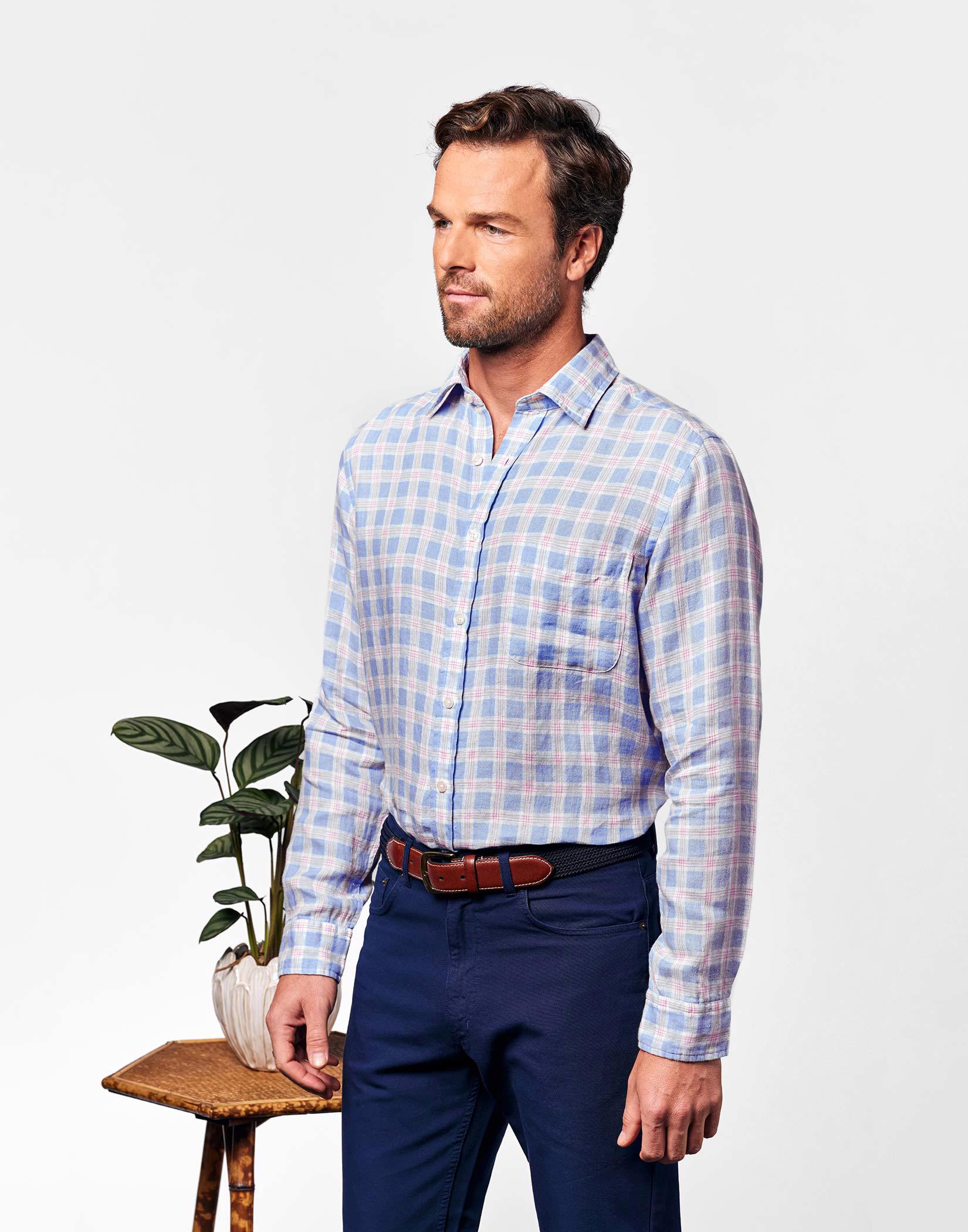Linen Shirt Long Sleeve - Blue/Pink Check