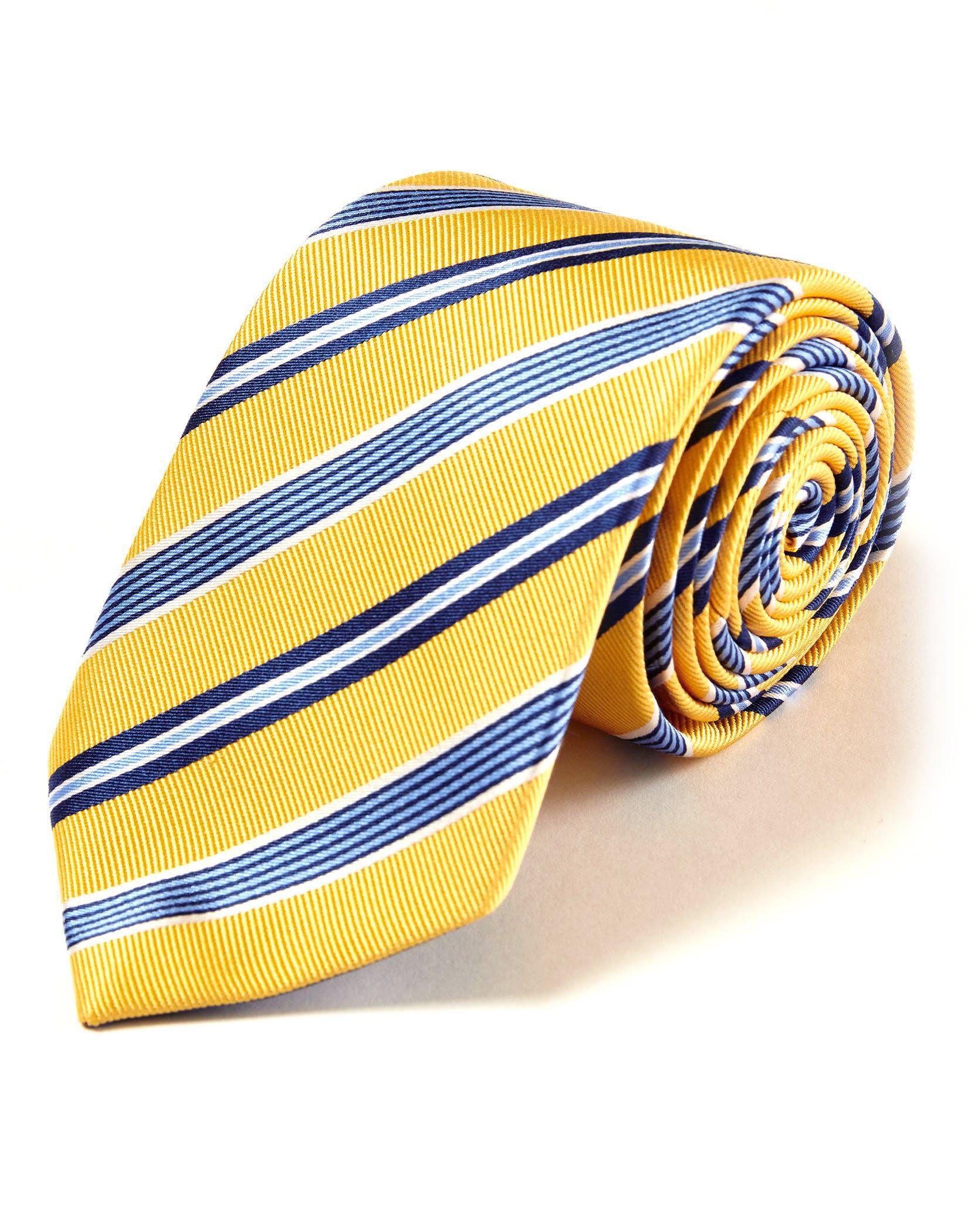 Yellow/Navy Stripe Woven Silk Tie