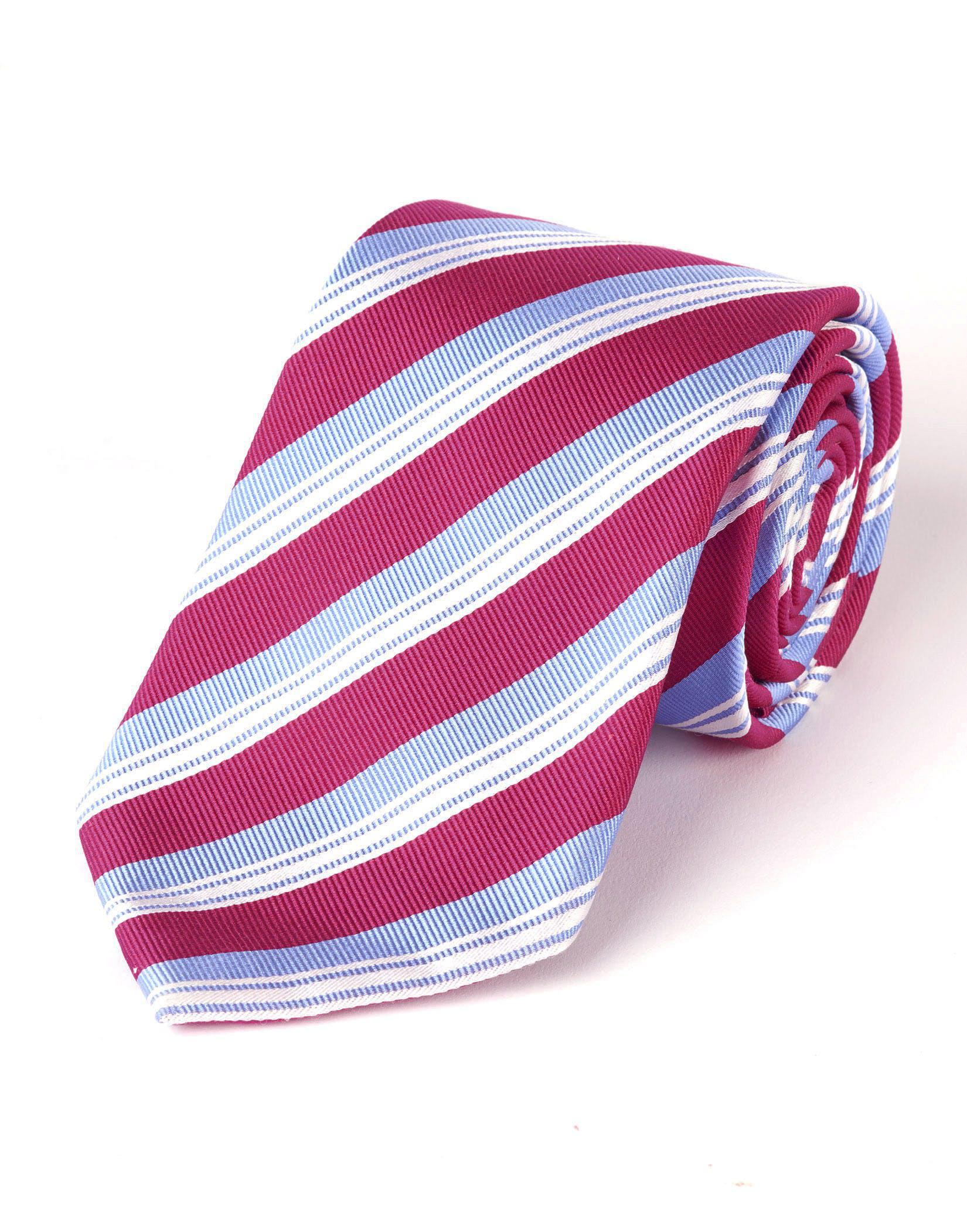 Magenta/Blue Stripes Woven Silk Tie