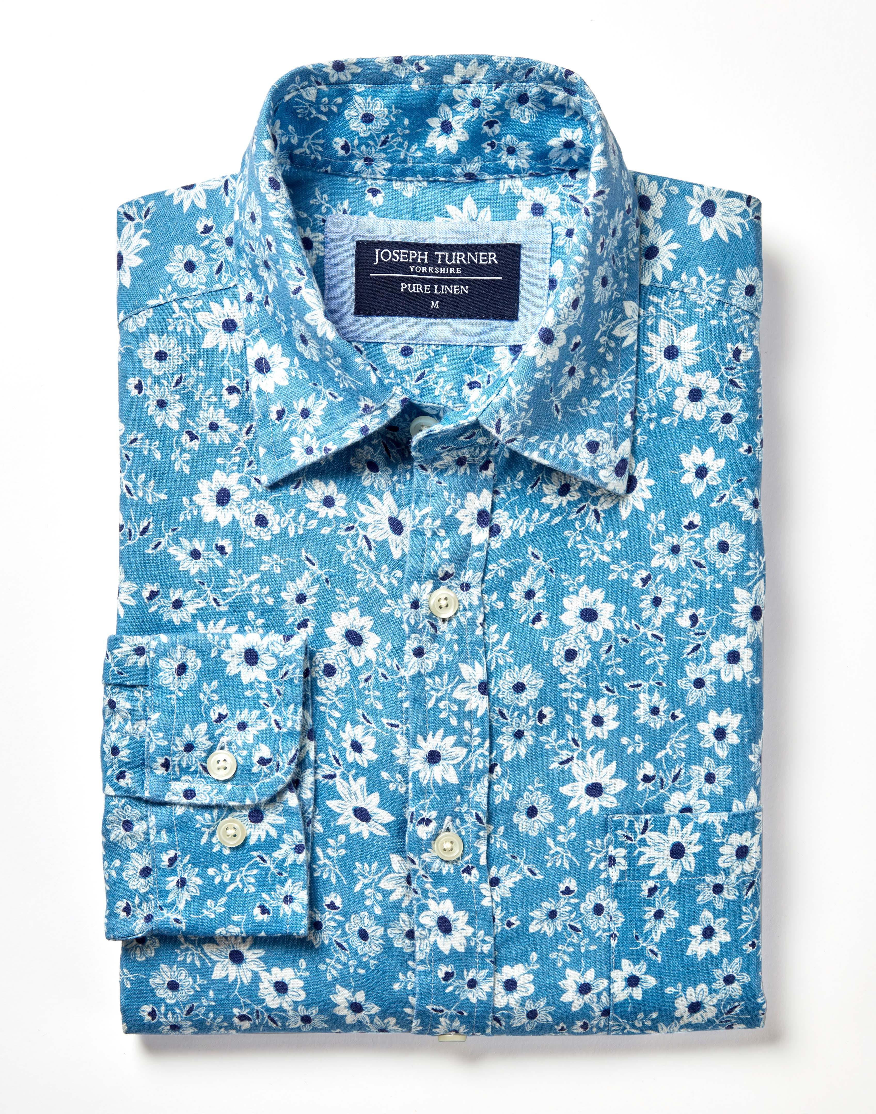 Linen Shirt Long Sleeve - Blue Floral