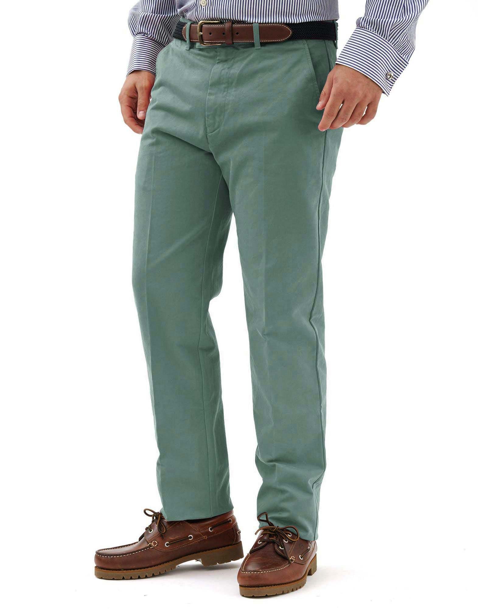 Flat Front Chinos - Washed Green