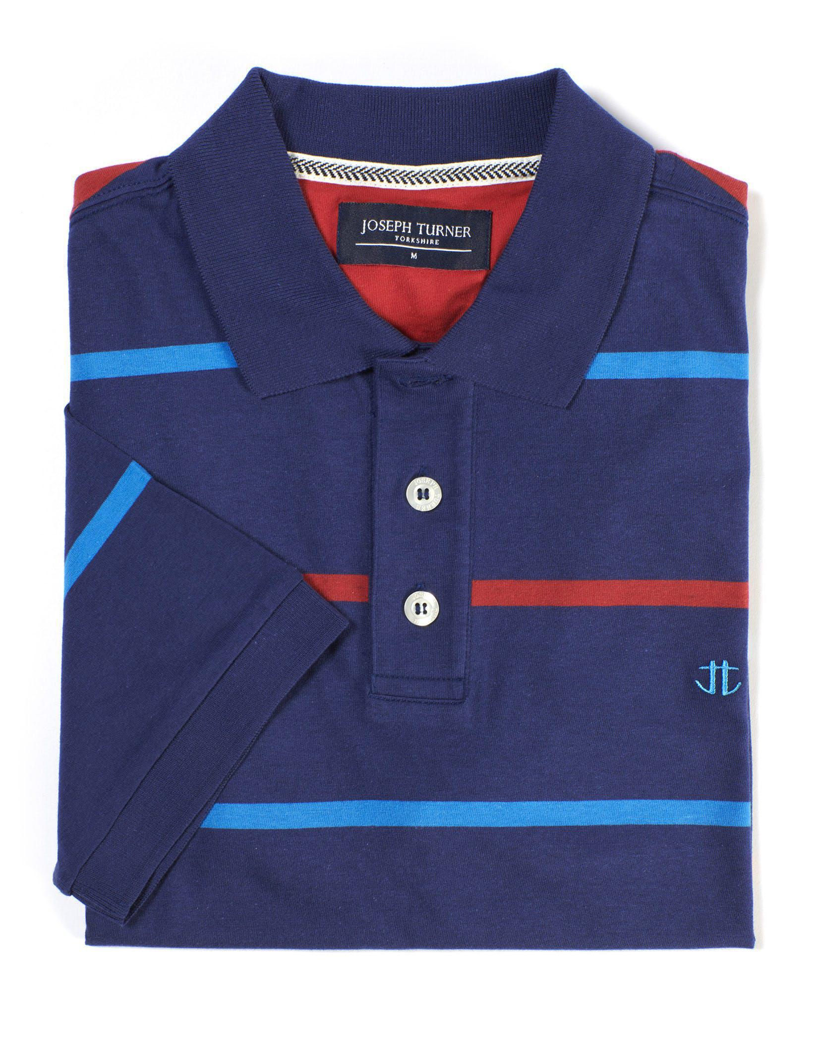 Striped Polo Shirt - Navy/Blue/Red