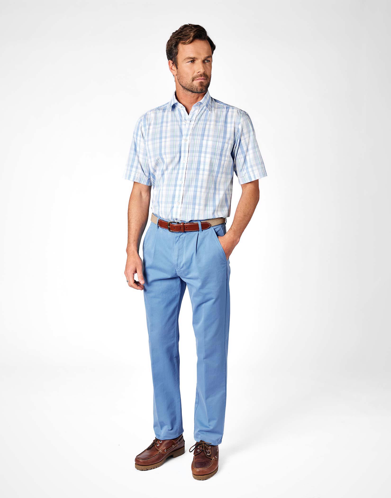 Pleated Front Chinos - Aegean Blue