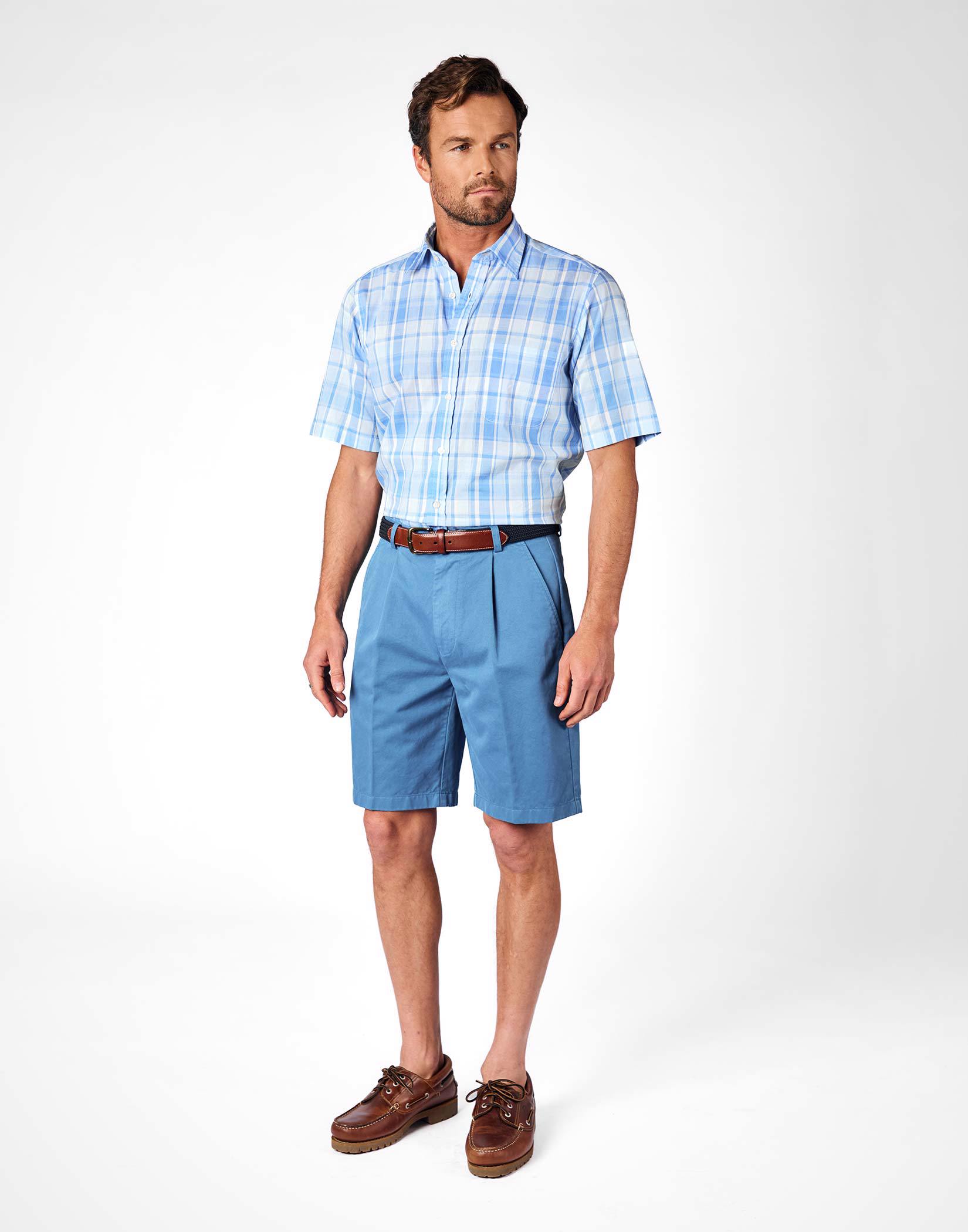 Pleated Front Shorts - Aegean Blue