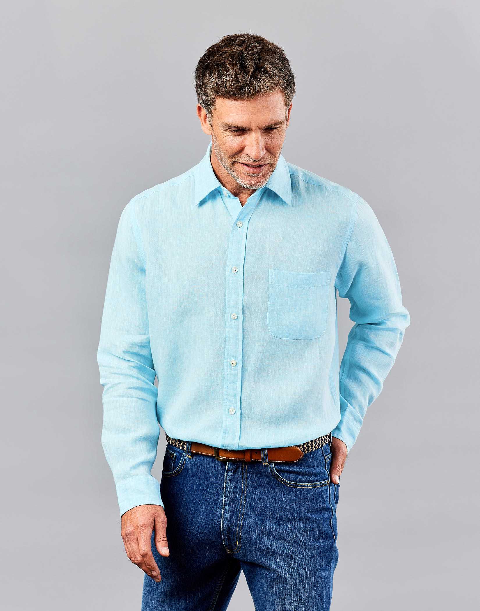 Linen Shirt Long Sleeve - Aqua