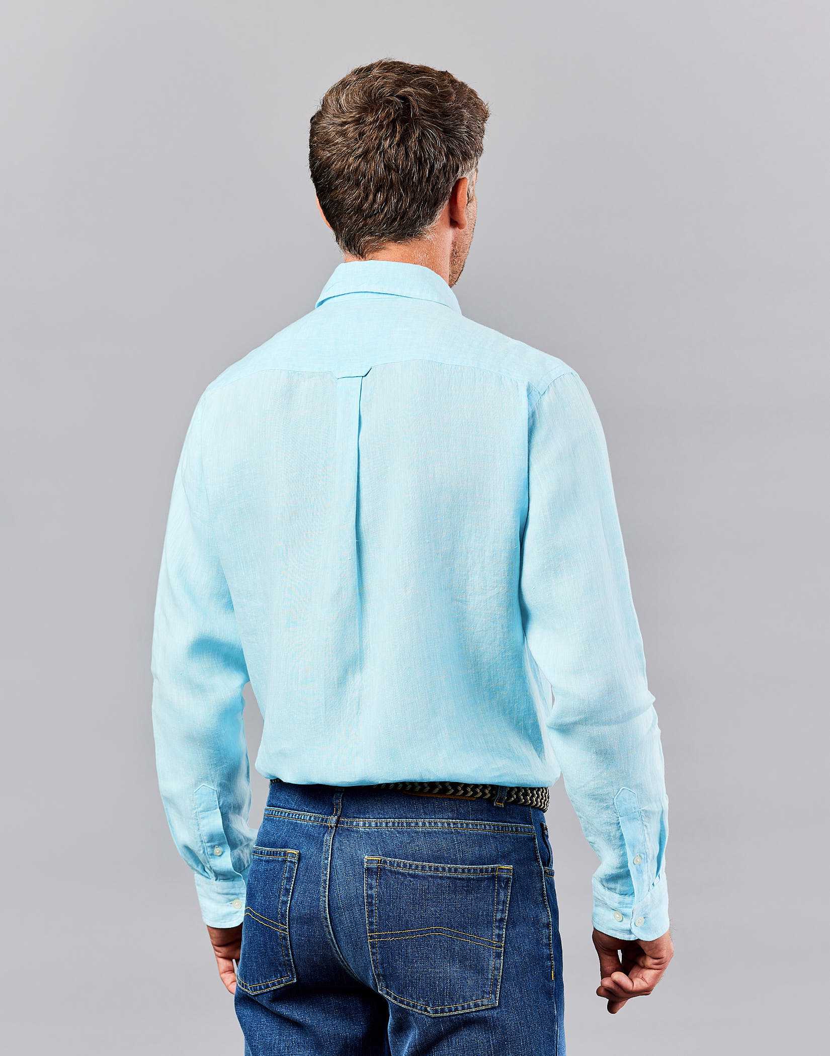 Linen Shirt Long Sleeve - Aqua
