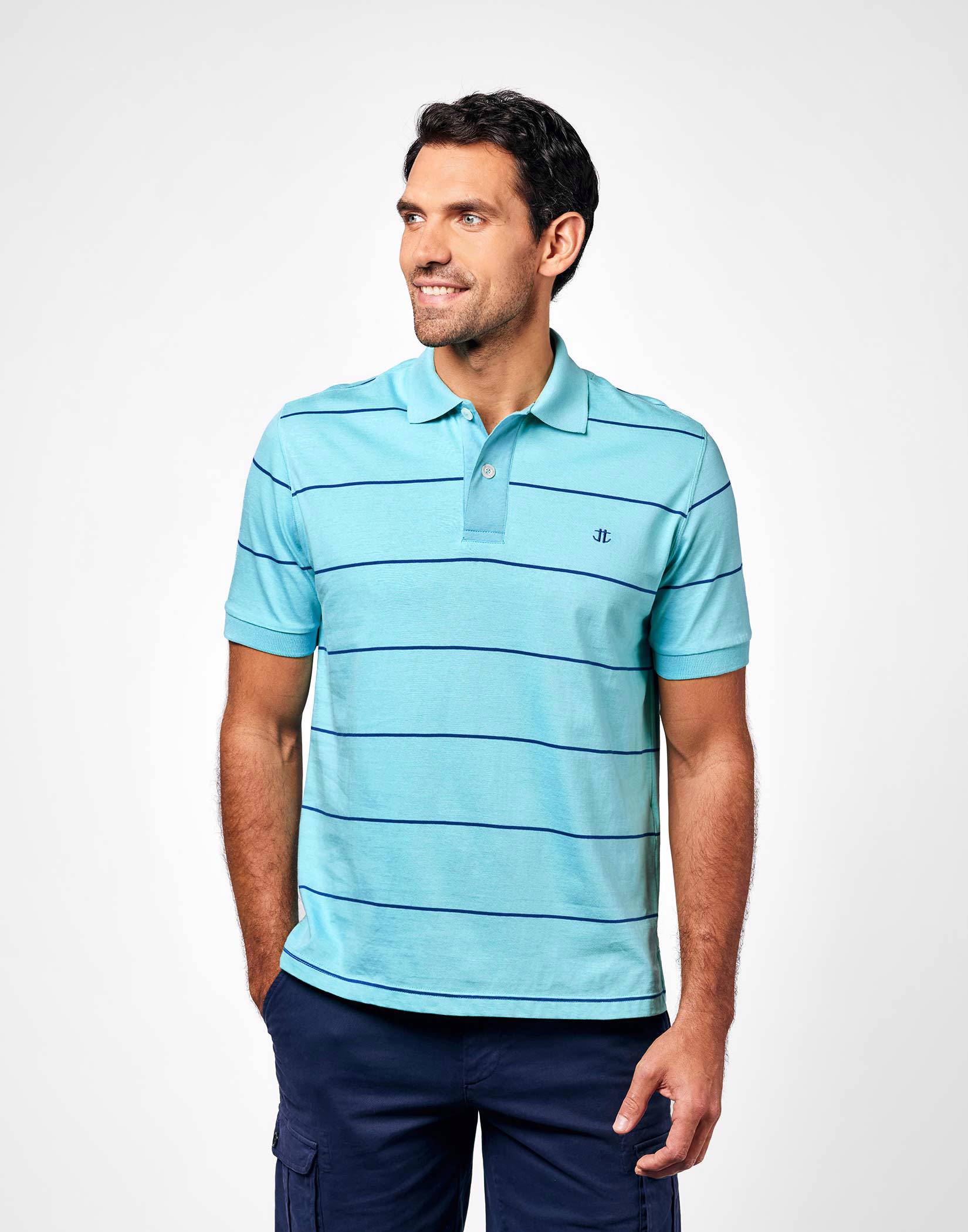 Striped Polo Shirt - Aqua/Navy