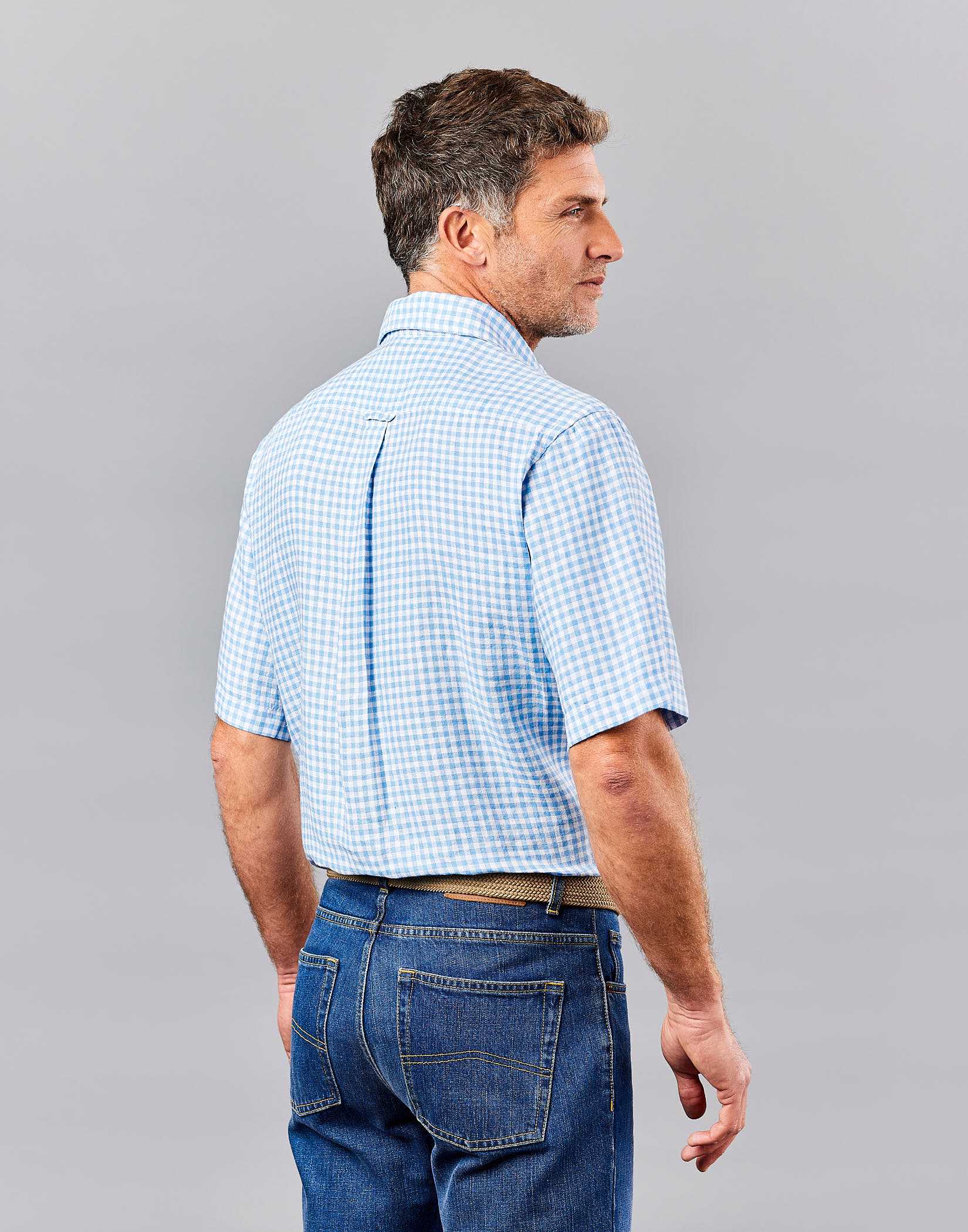 Linen Shirt Short Sleeve - Blue Gingham