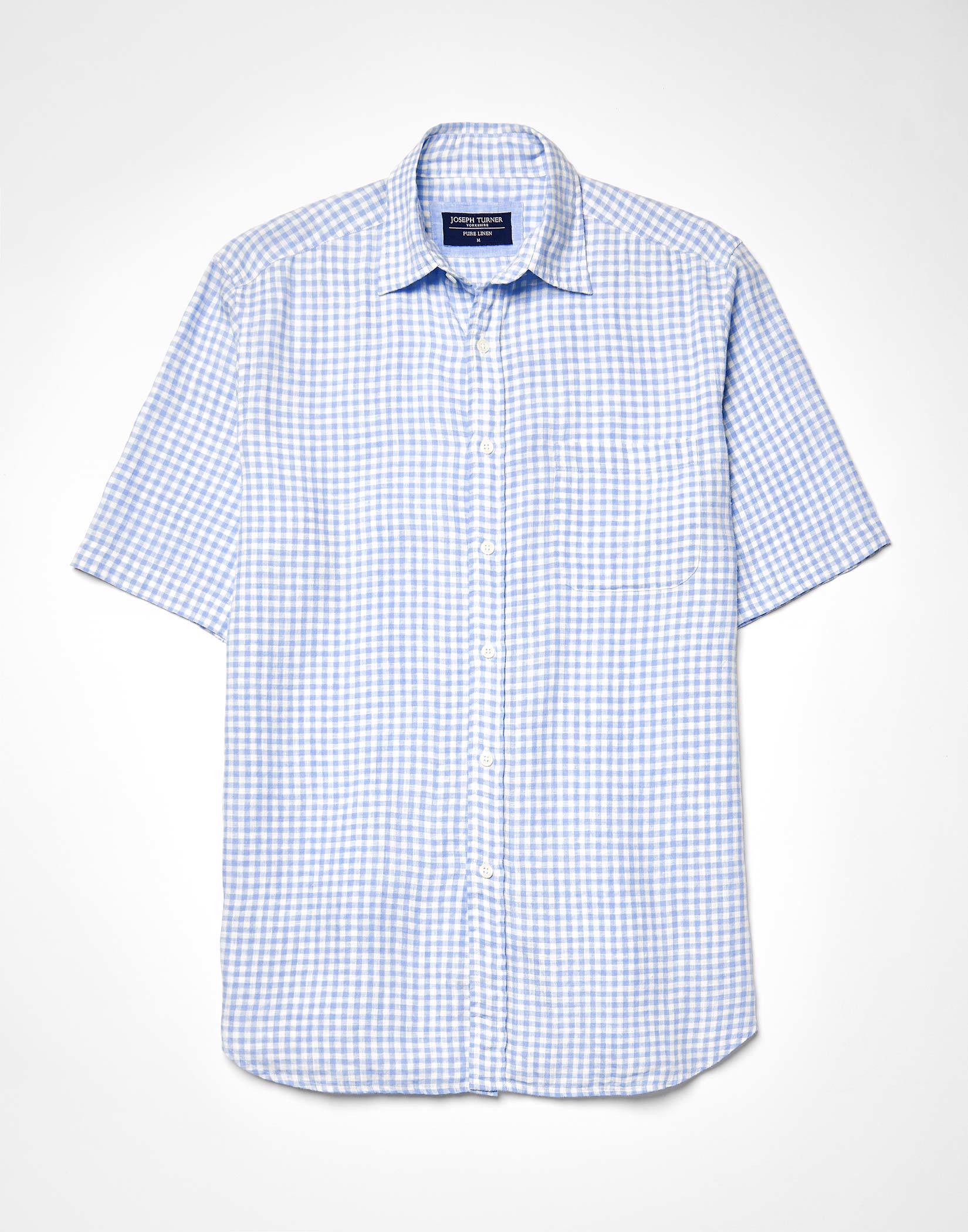Linen Shirt Short Sleeve - Blue Gingham