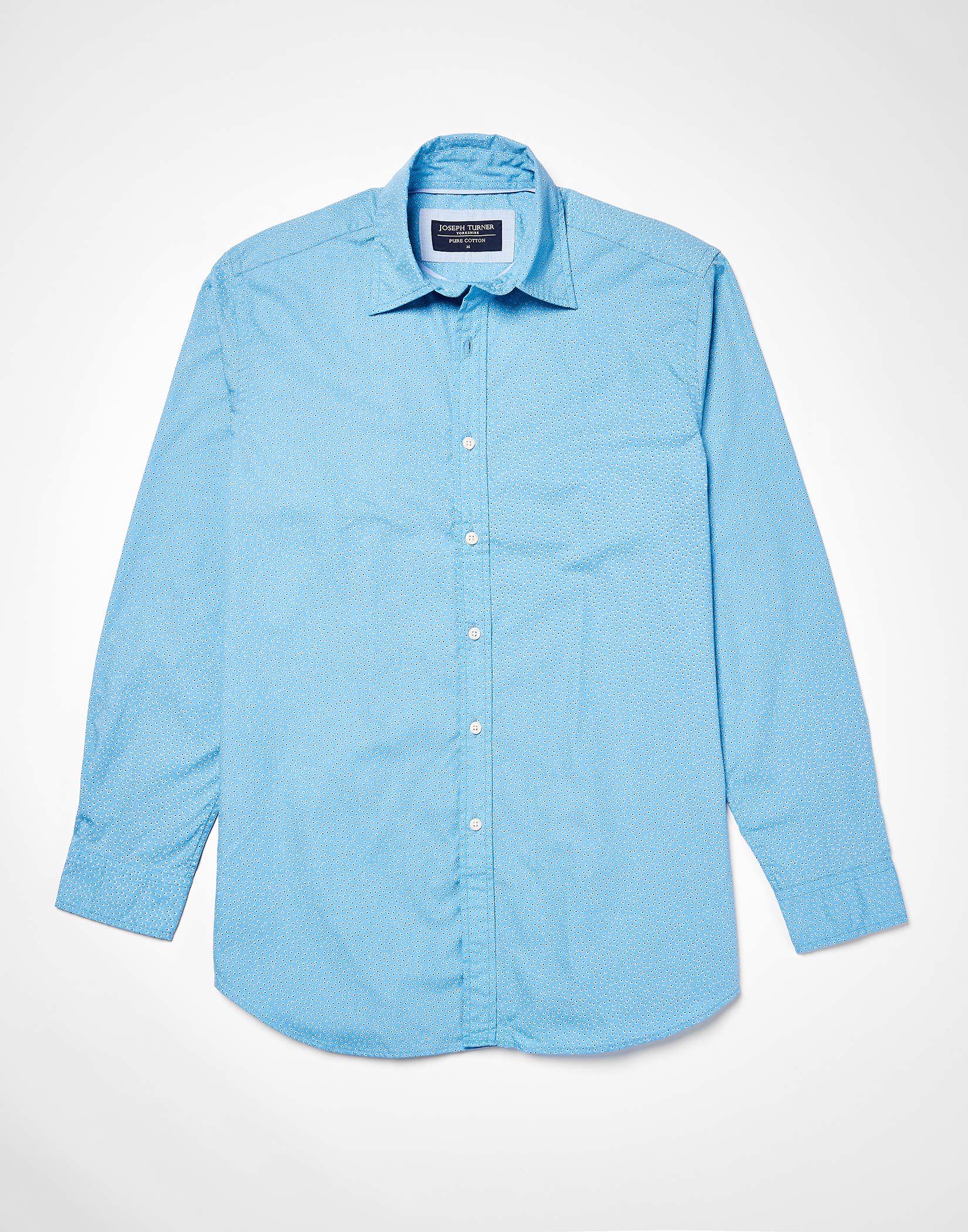 Cotton Print Shirt - Blue Micro Flower