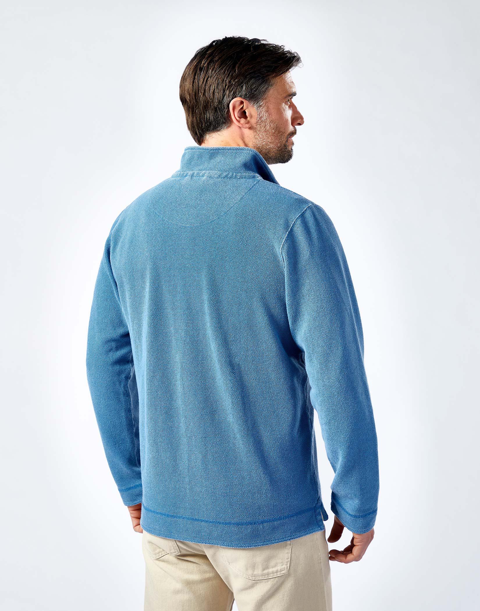 Washed Pique Half Zip Sweatshirt - Blue
