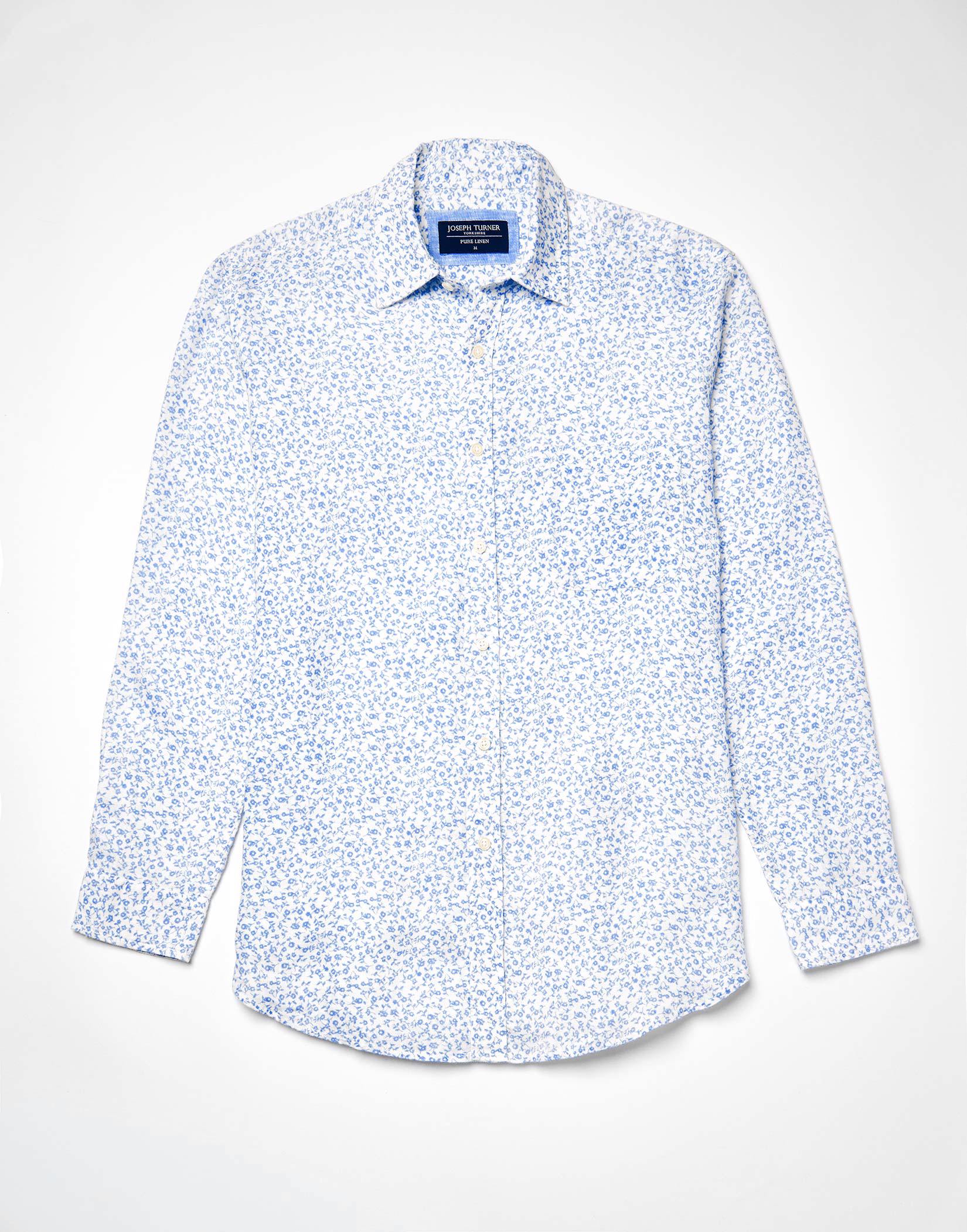 Linen Shirt Long Sleeve - Blue/White Floral