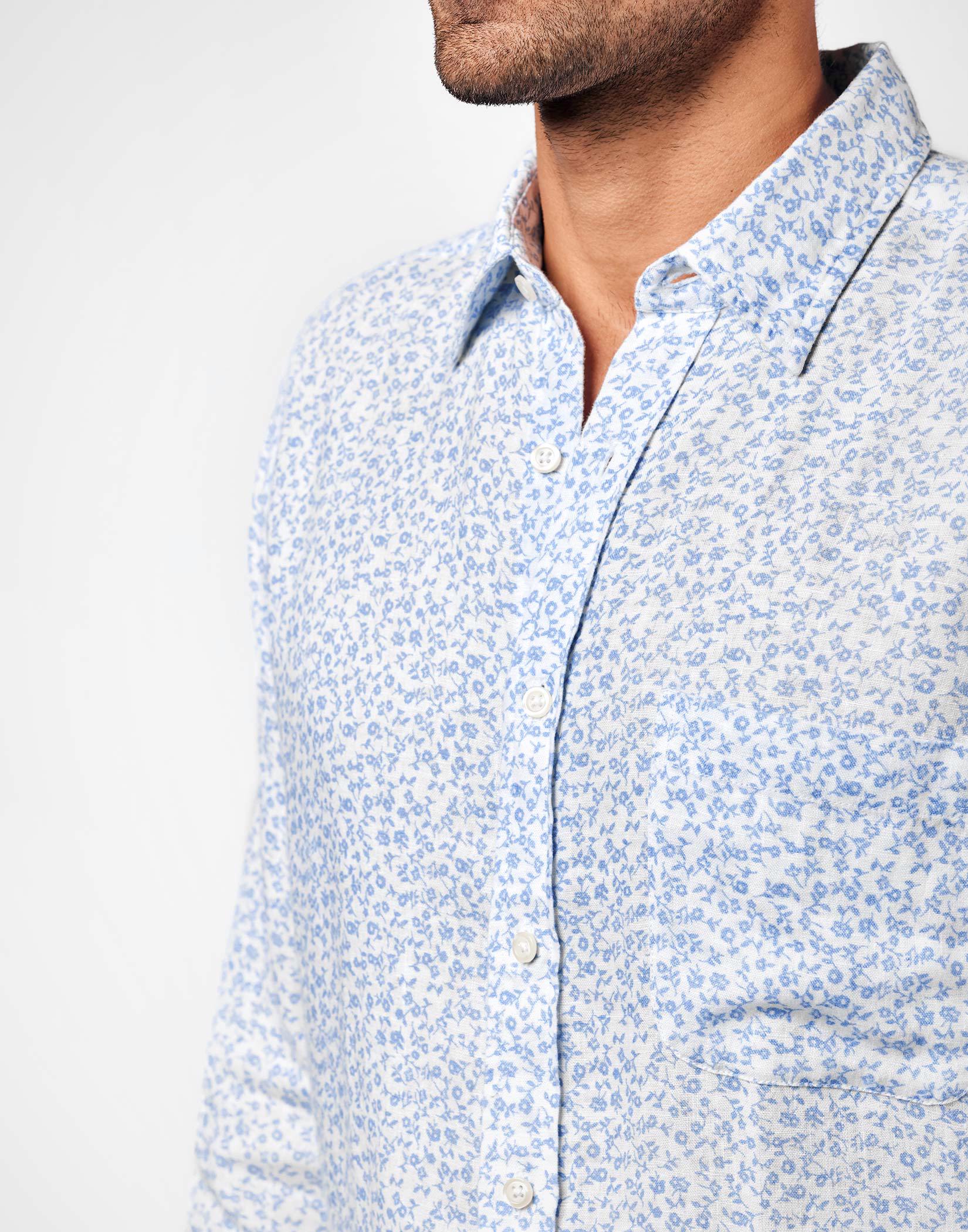 Linen Shirt Long Sleeve - Blue/White Floral