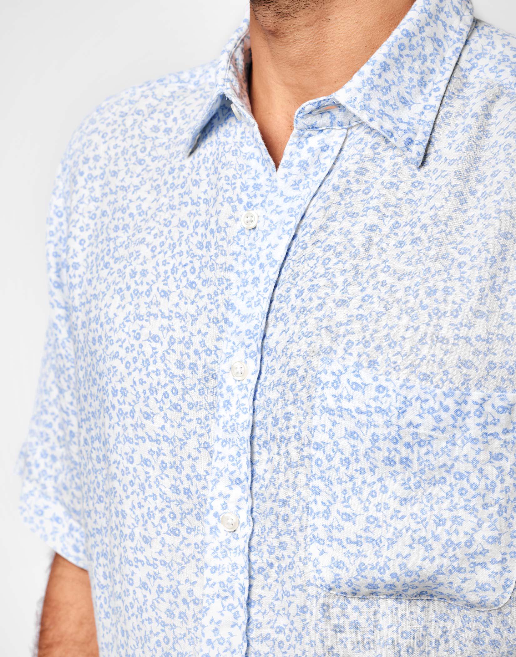 Linen Shirt Short Sleeve - Blue/White Floral