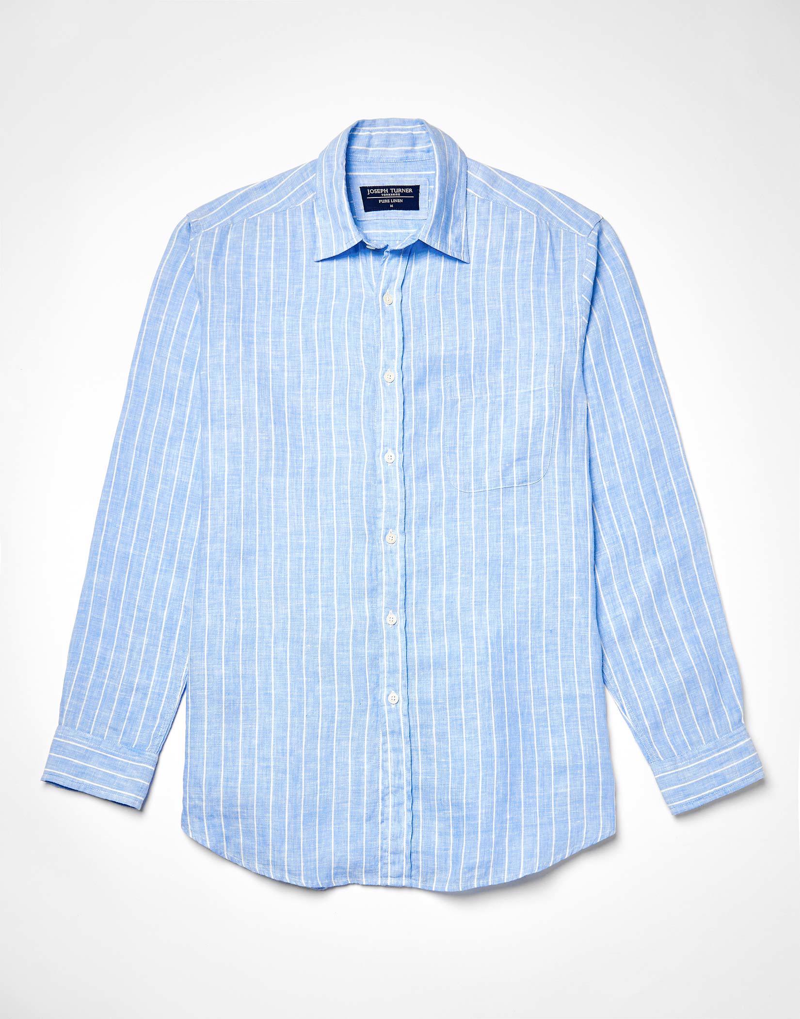 Linen Shirt Long Sleeve - Blue/White Stripe