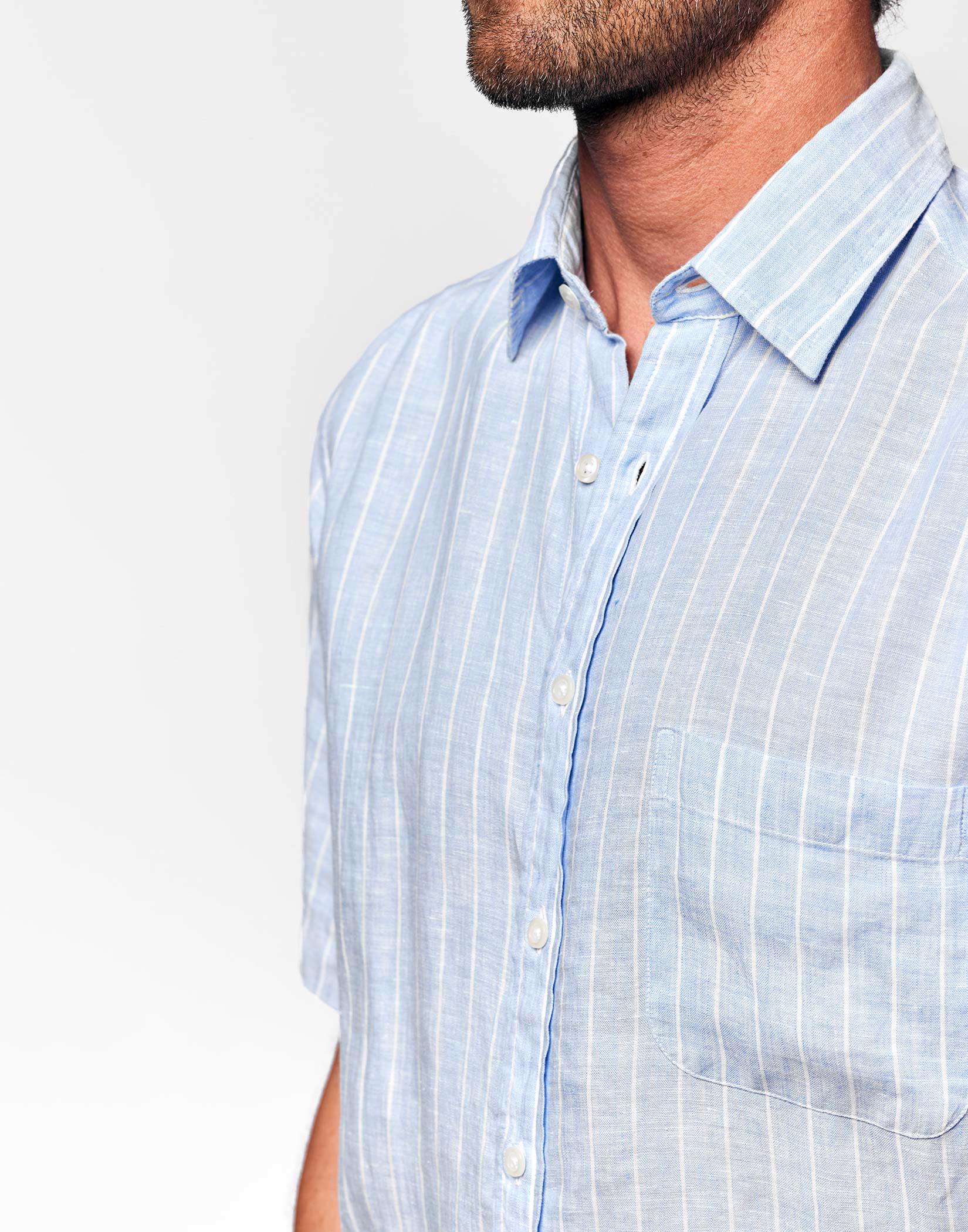 Linen Shirt Short Sleeve - Blue/White Stripe