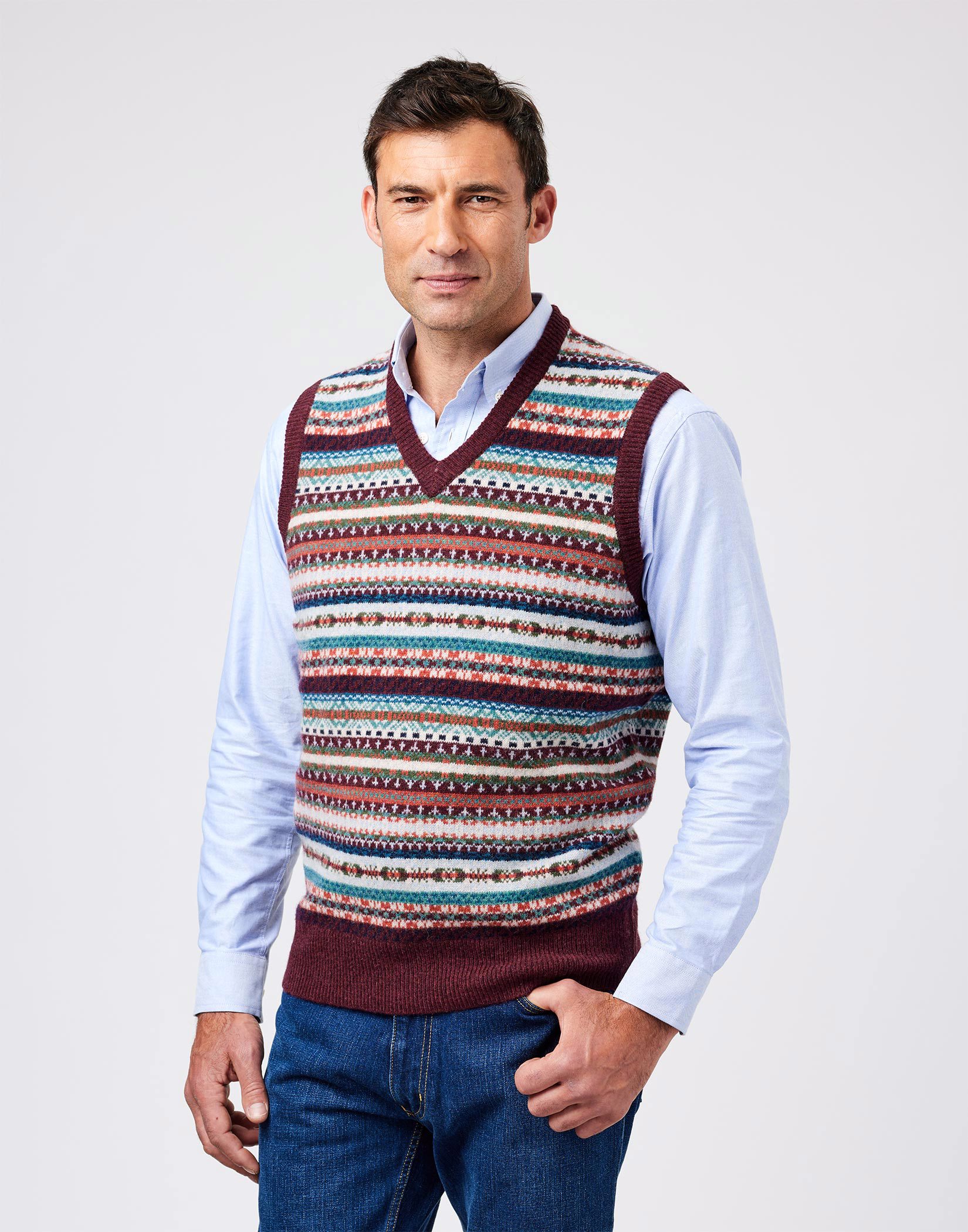 Fair Isle Slip Over - Burgundy