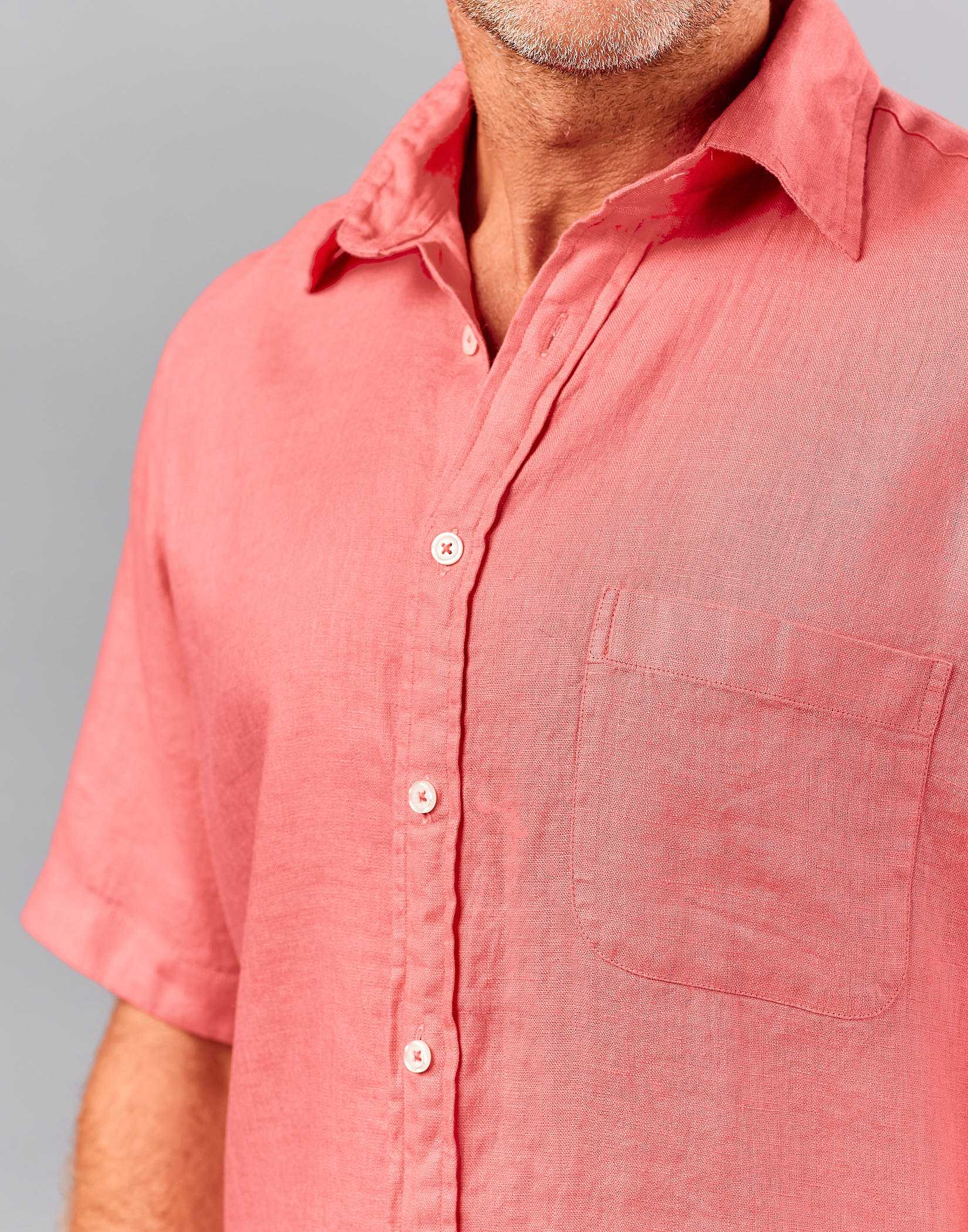 Linen Shirt Short Sleeve - Coral