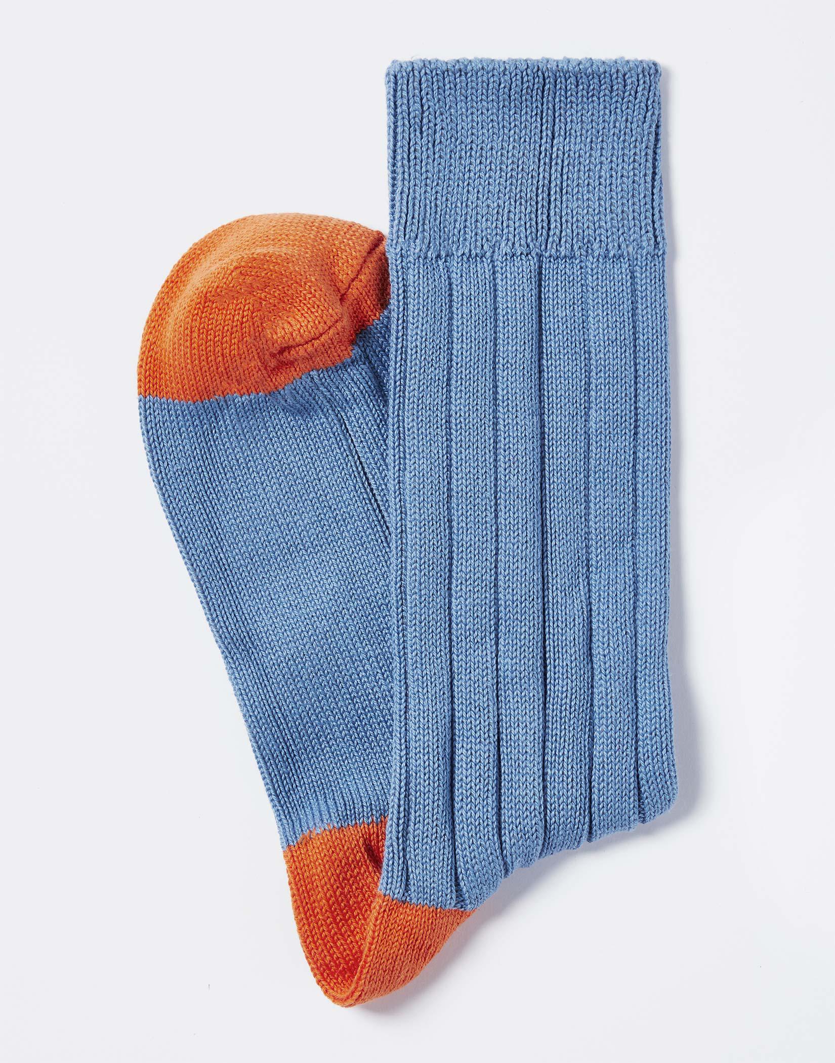Heel & Toe Cotton Socks - Cornflower/Orange