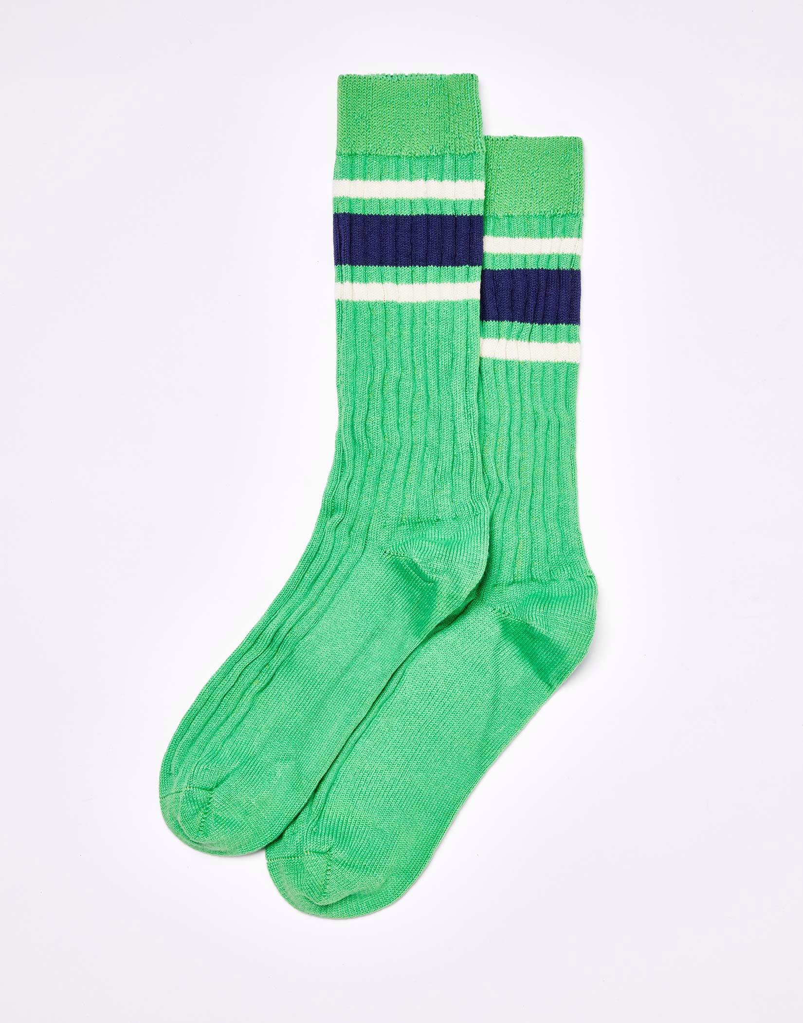 Triple Stripe Cotton Socks - Green/Navy