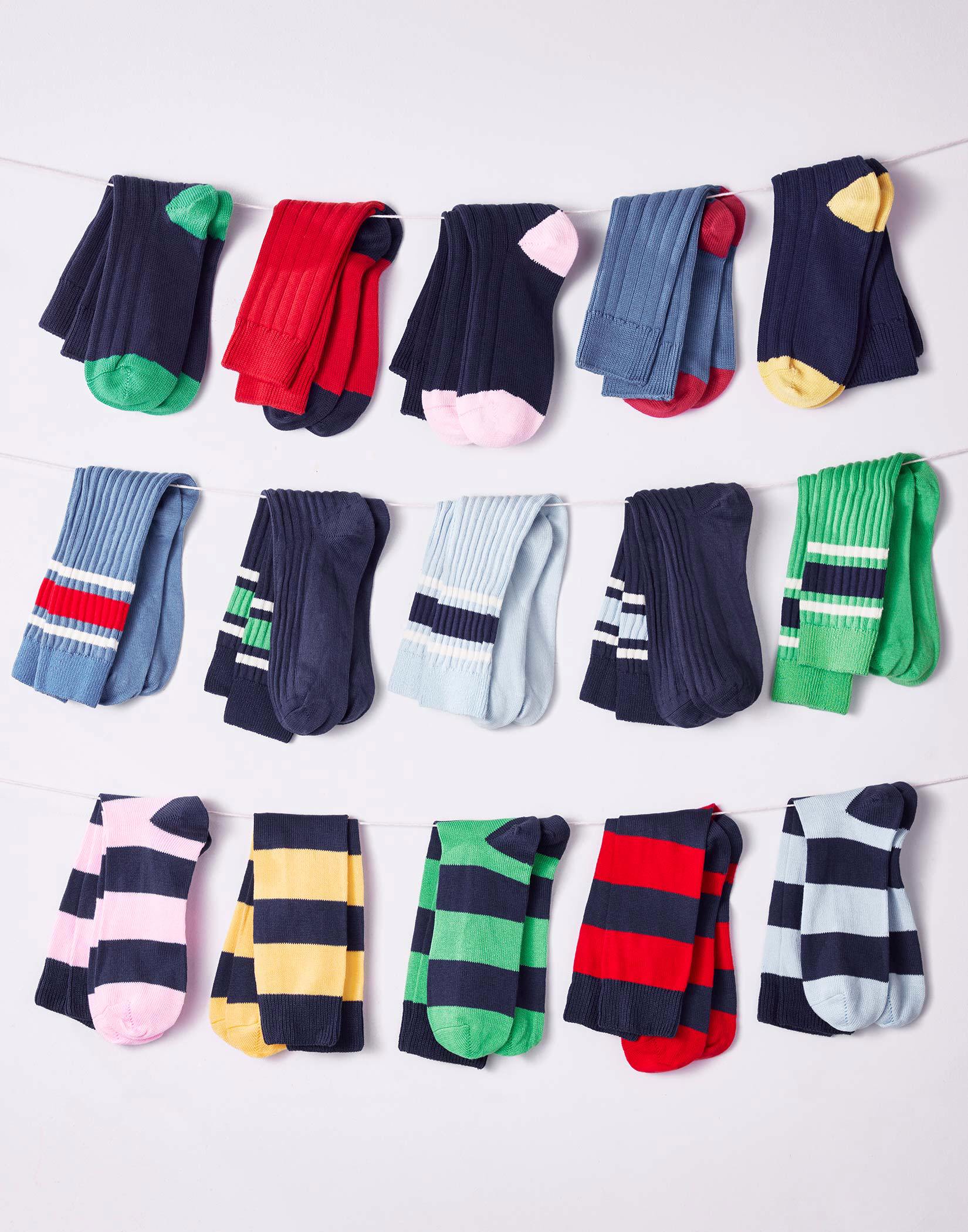 Triple Stripe Cotton Socks - Green/Navy