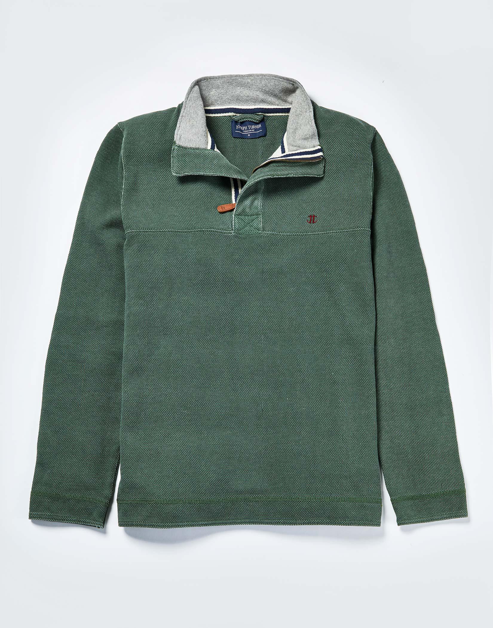 Washed Pique Half Zip Sweatshirt - Green