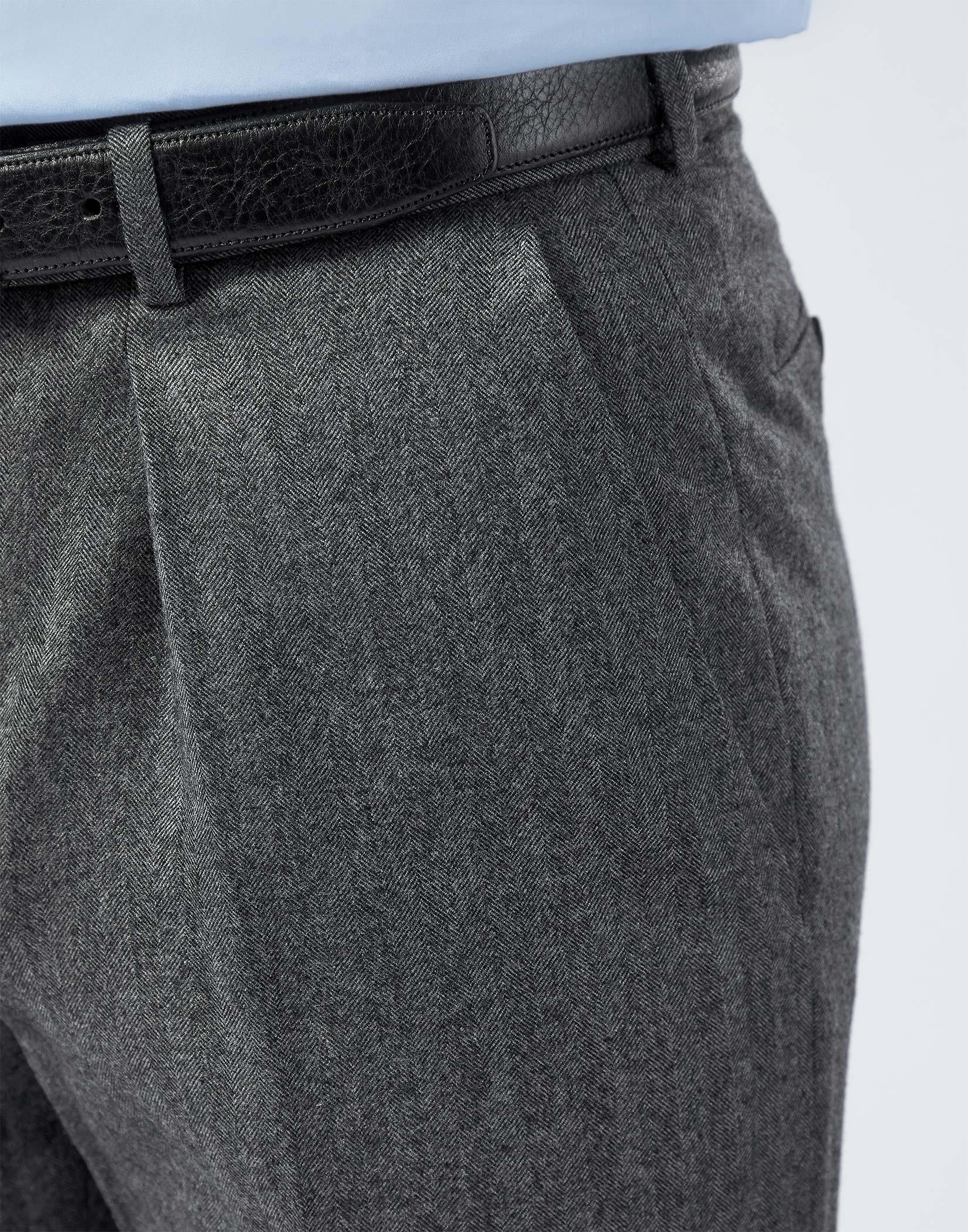 Flannel Trousers - Grey Herringbone