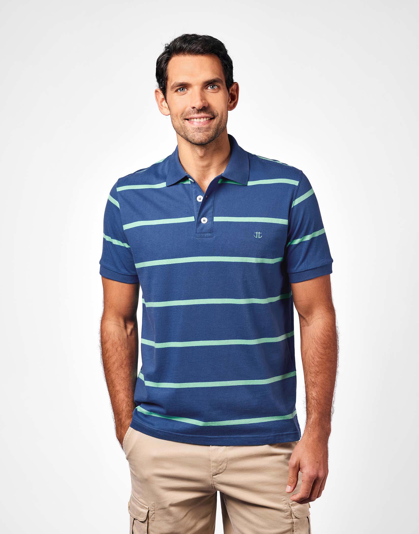 Striped Polo Shirt - Marine/Aqua