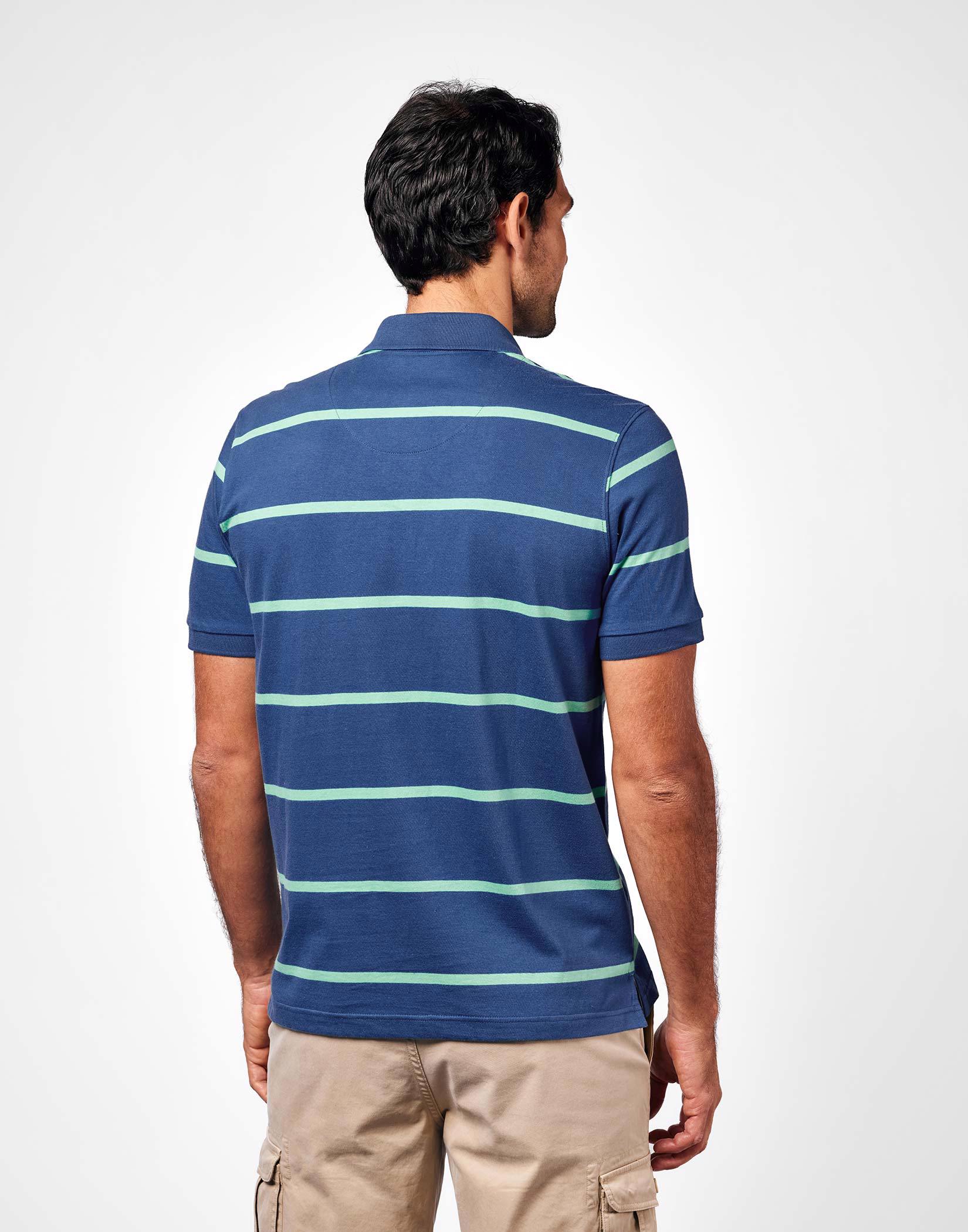 Striped Polo Shirt - Marine/Aqua
