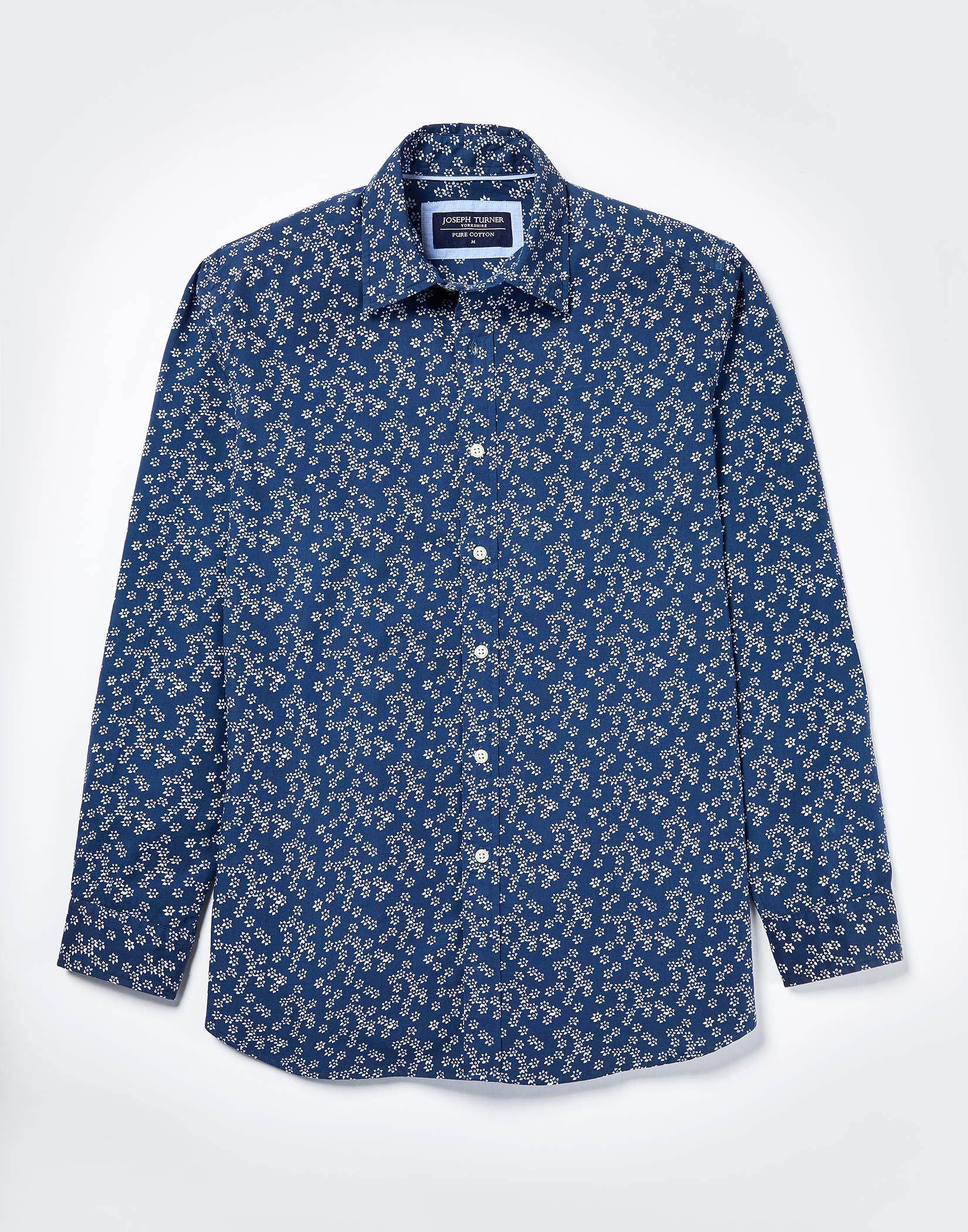 Cotton Print Shirt - Navy Floral