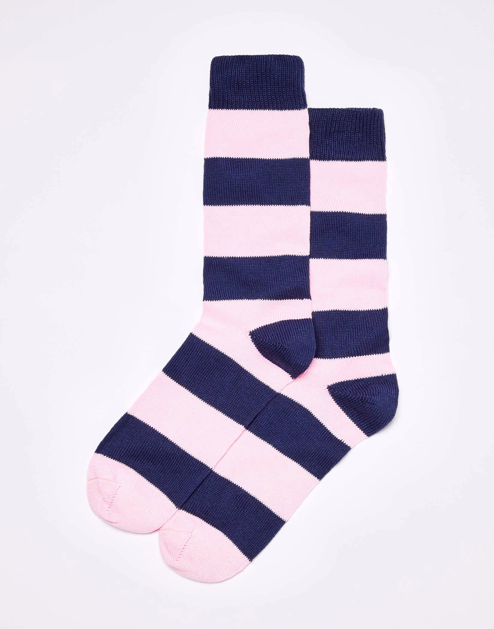 Wide Stripe Cotton Socks - Pink/Navy