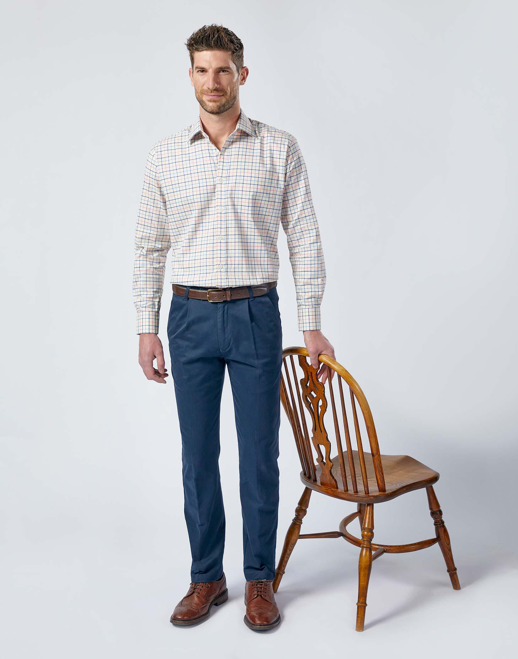 Pleated Front Chinos - Navy