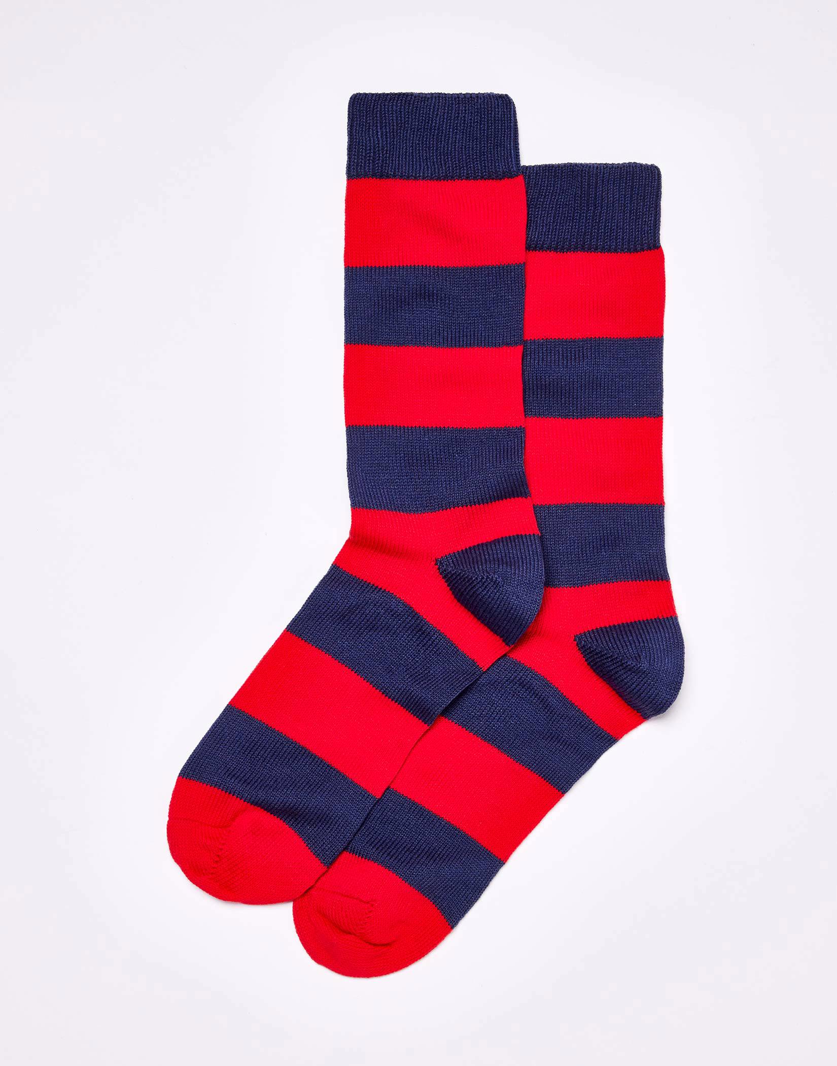 Wide Stripe Cotton Socks - Red/Navy