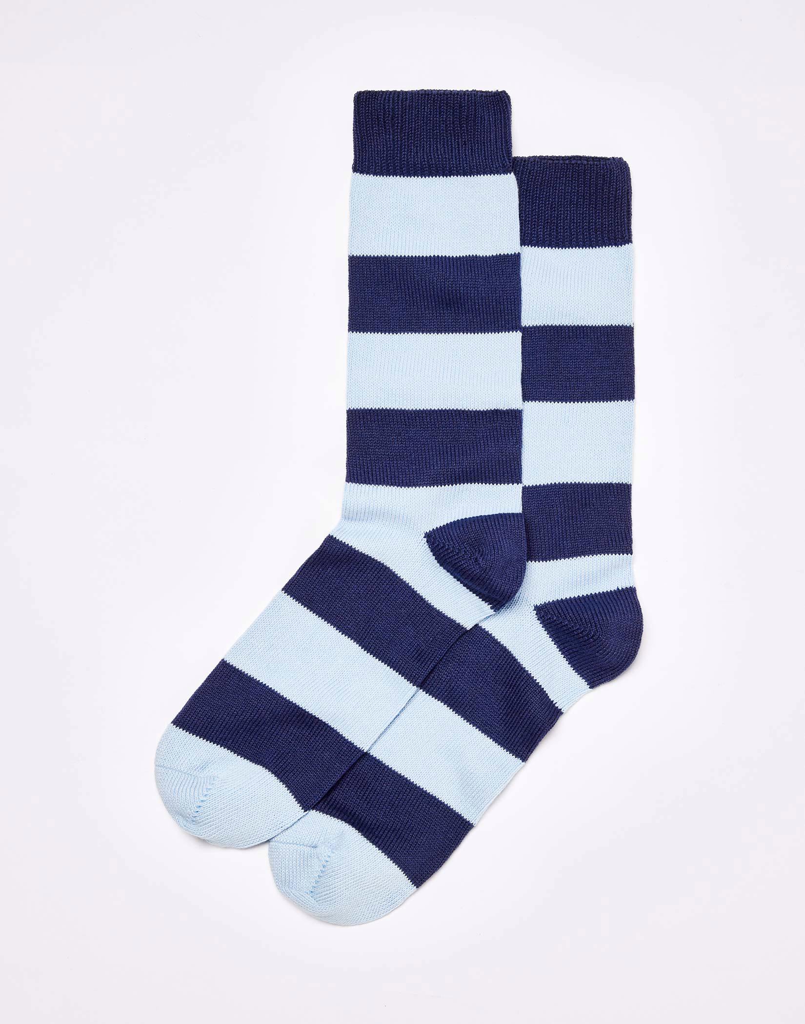 Wide Stripe Cotton Socks - Sky/Navy