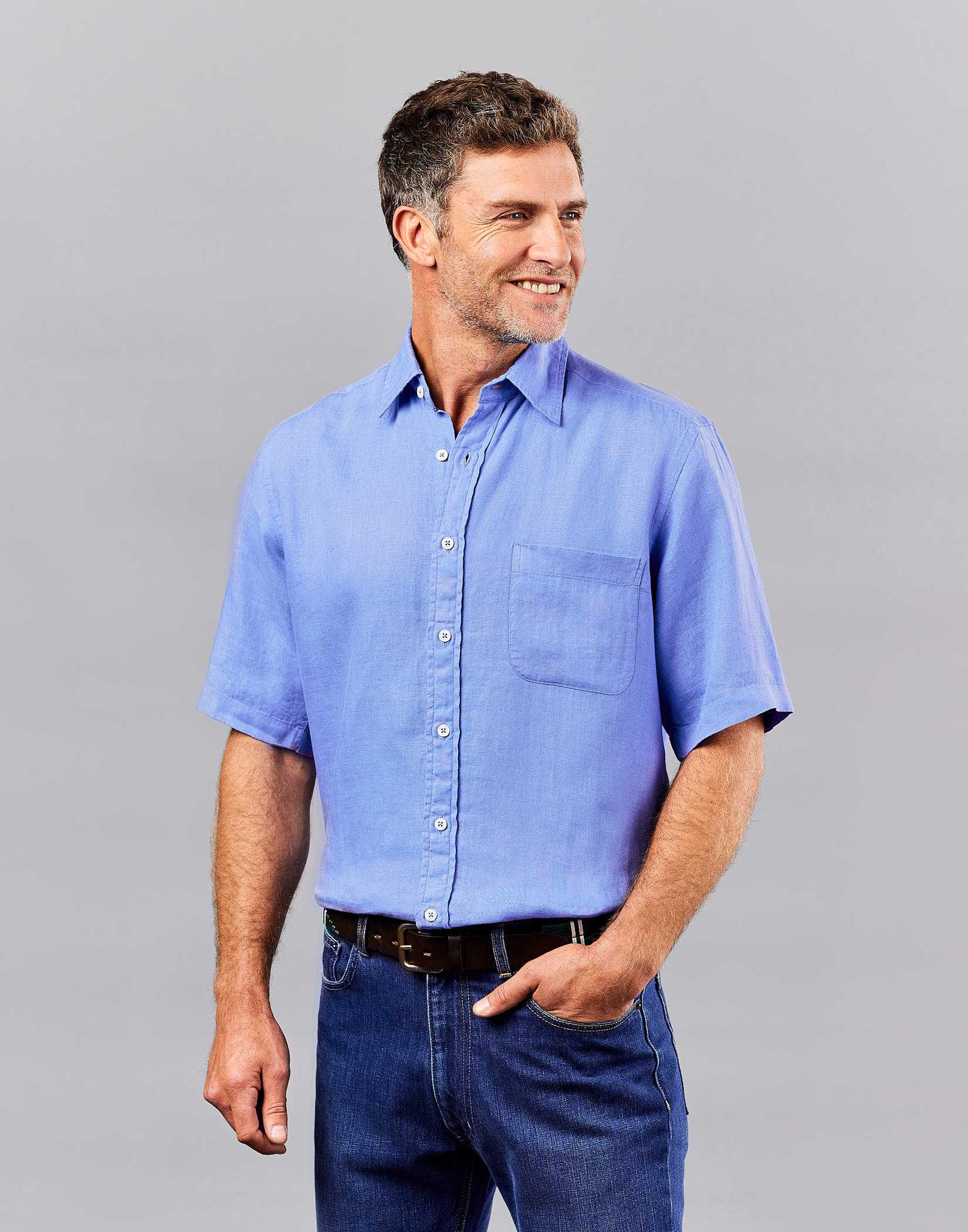Linen Shirt Short Sleeve - Pacific Blue