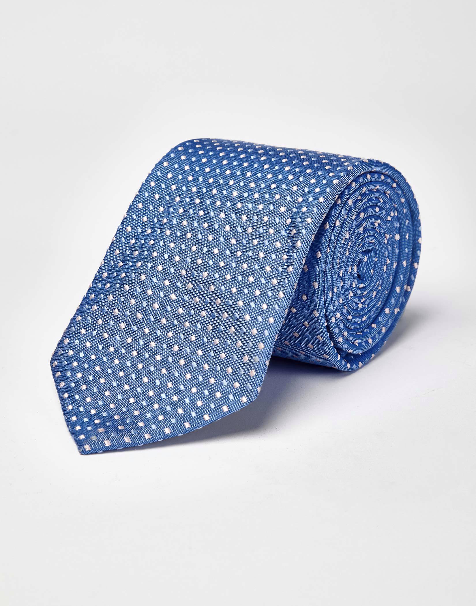 Pink Squares on Blue Woven Silk Tie