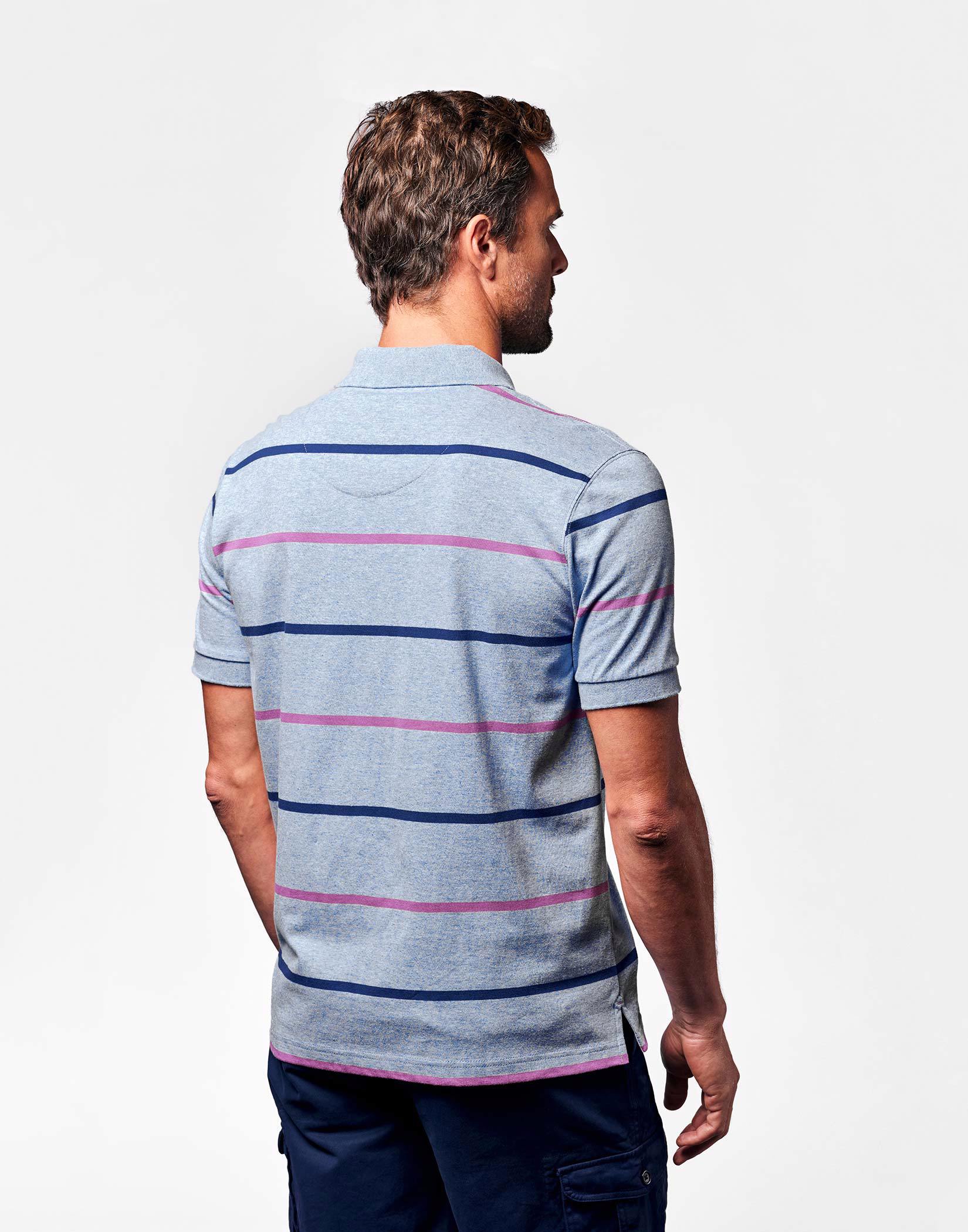 Striped Polo Shirt - Sky Melange/Pink/Navy