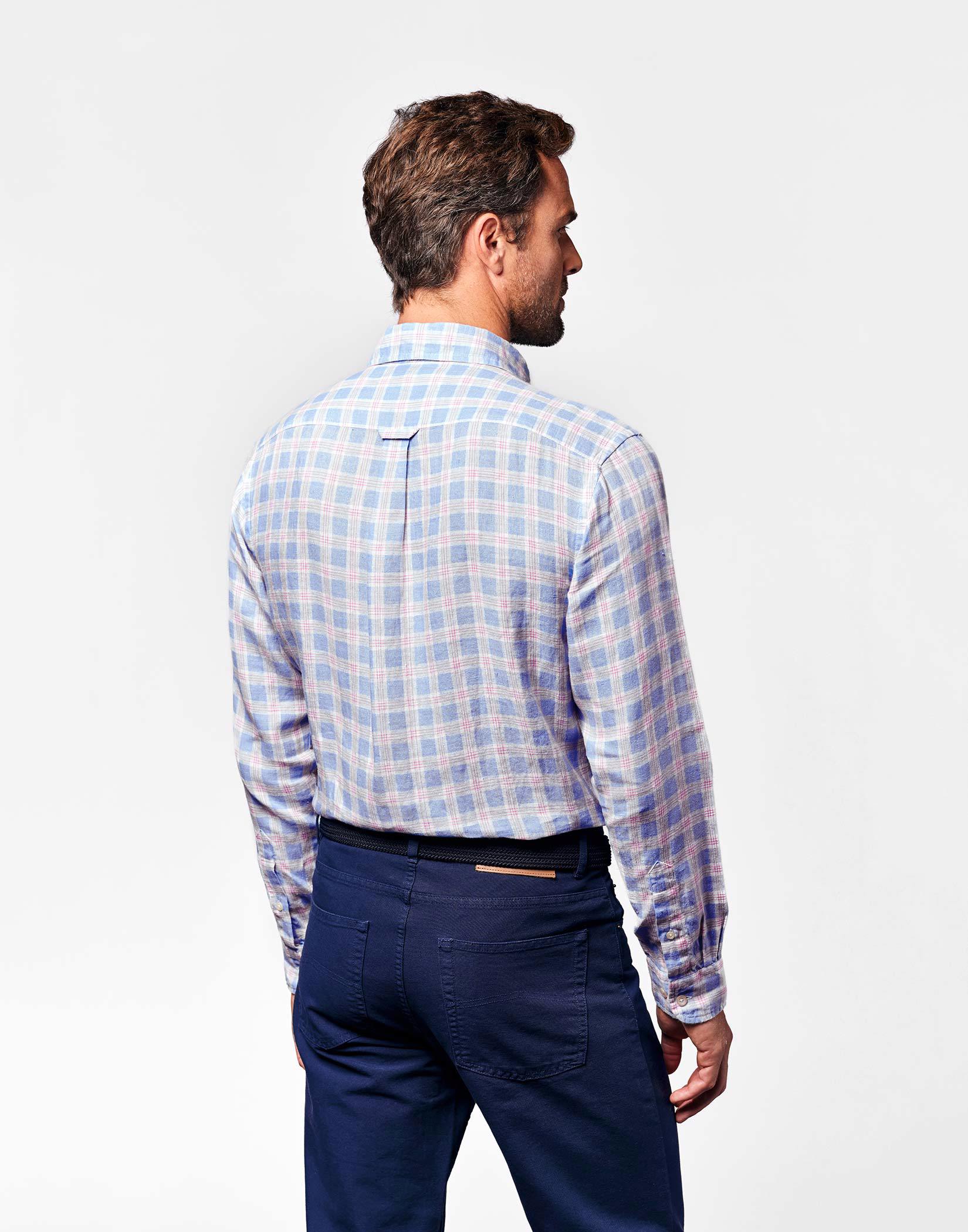 Linen Shirt Long Sleeve - Blue/Pink Check