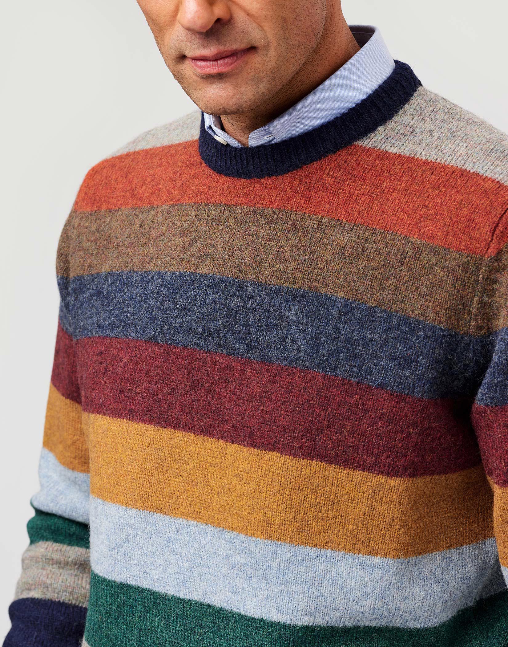 Shetland Striped Crew Neck Jumper - Orange/Green