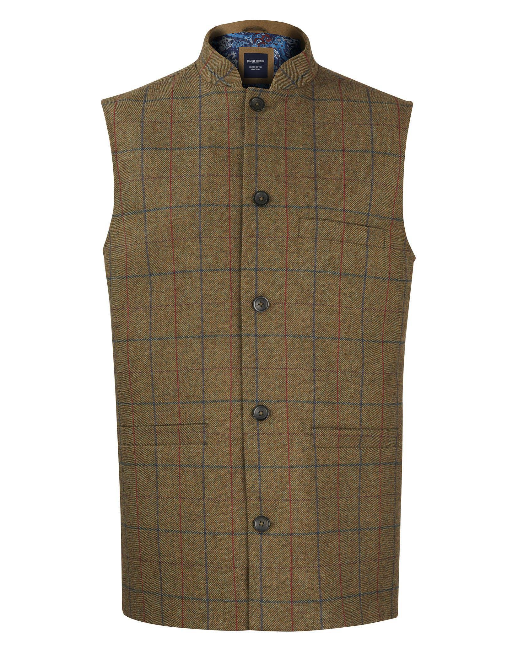 Nehru Gilet - Brown/Blue/Red Check