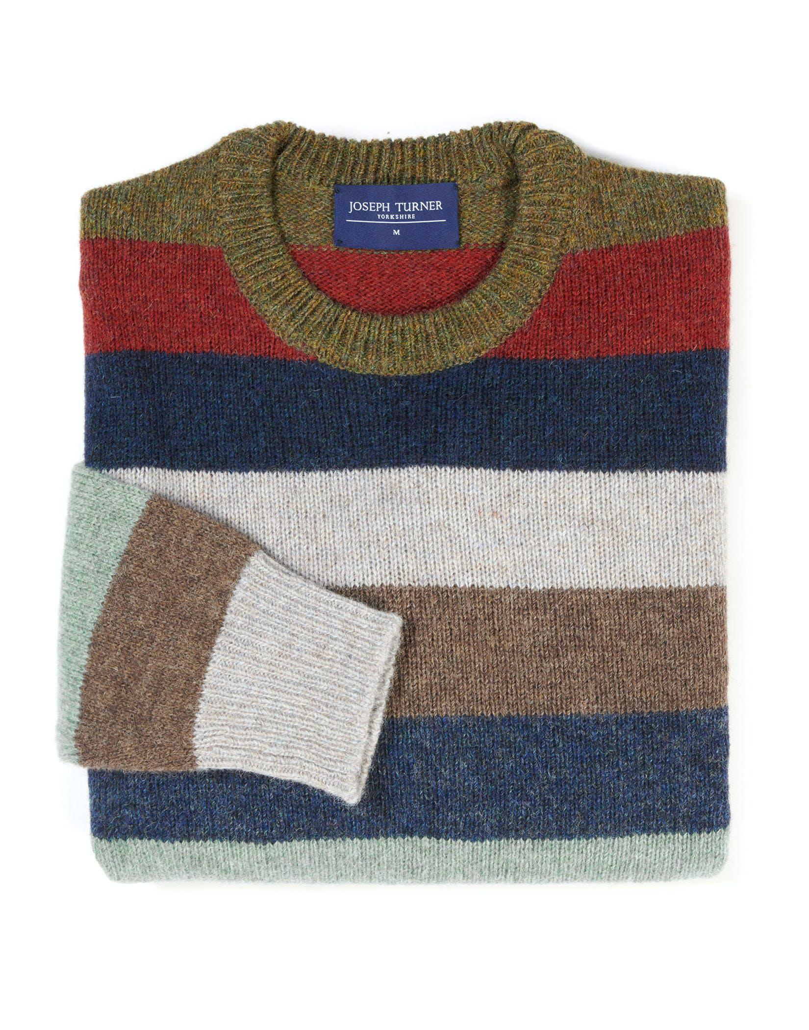 Shetland Striped Crew Neck Jumper - Orange/Green