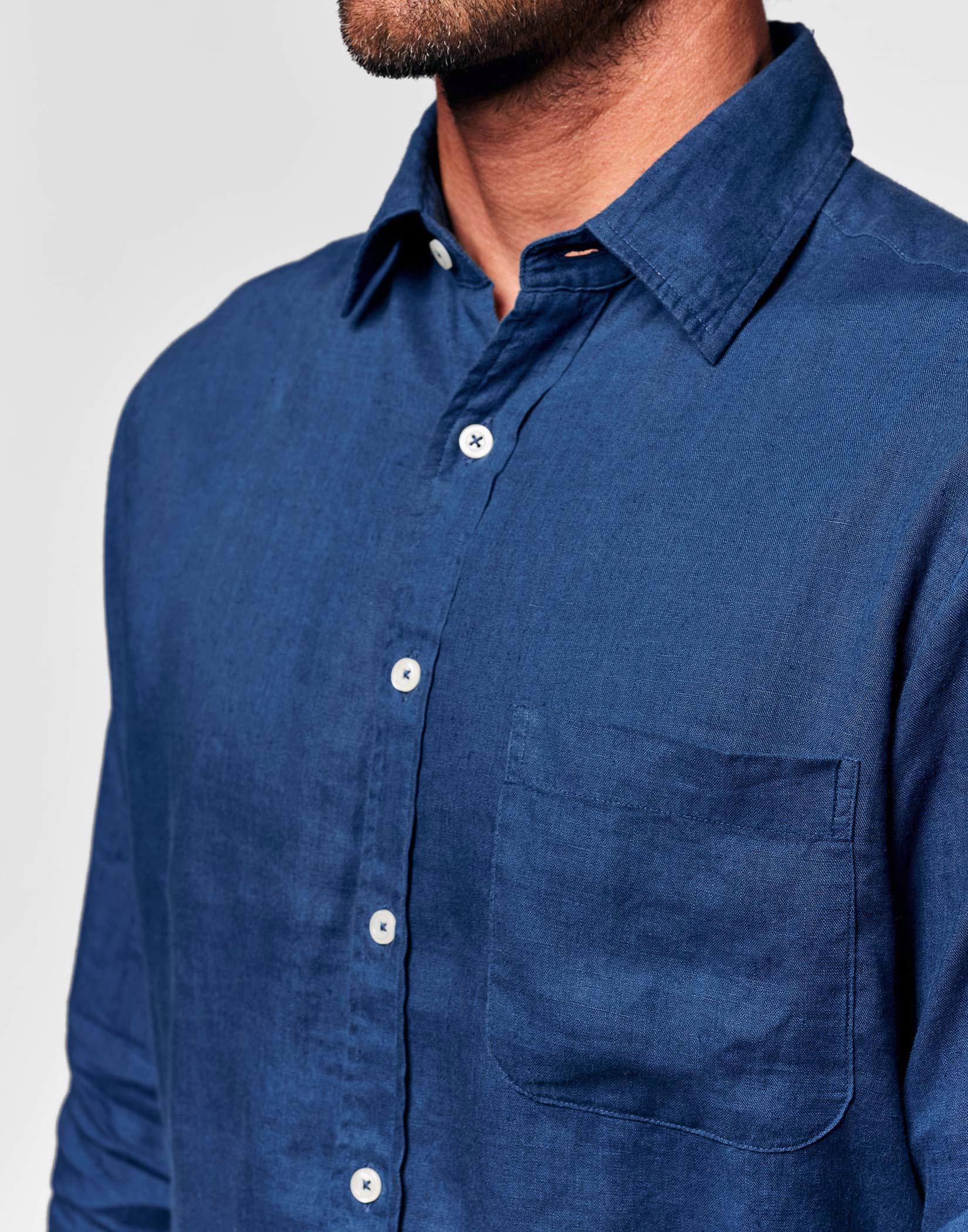 Joseph Turner Men's Linen Shirt Long Sleeve - Atlantic M