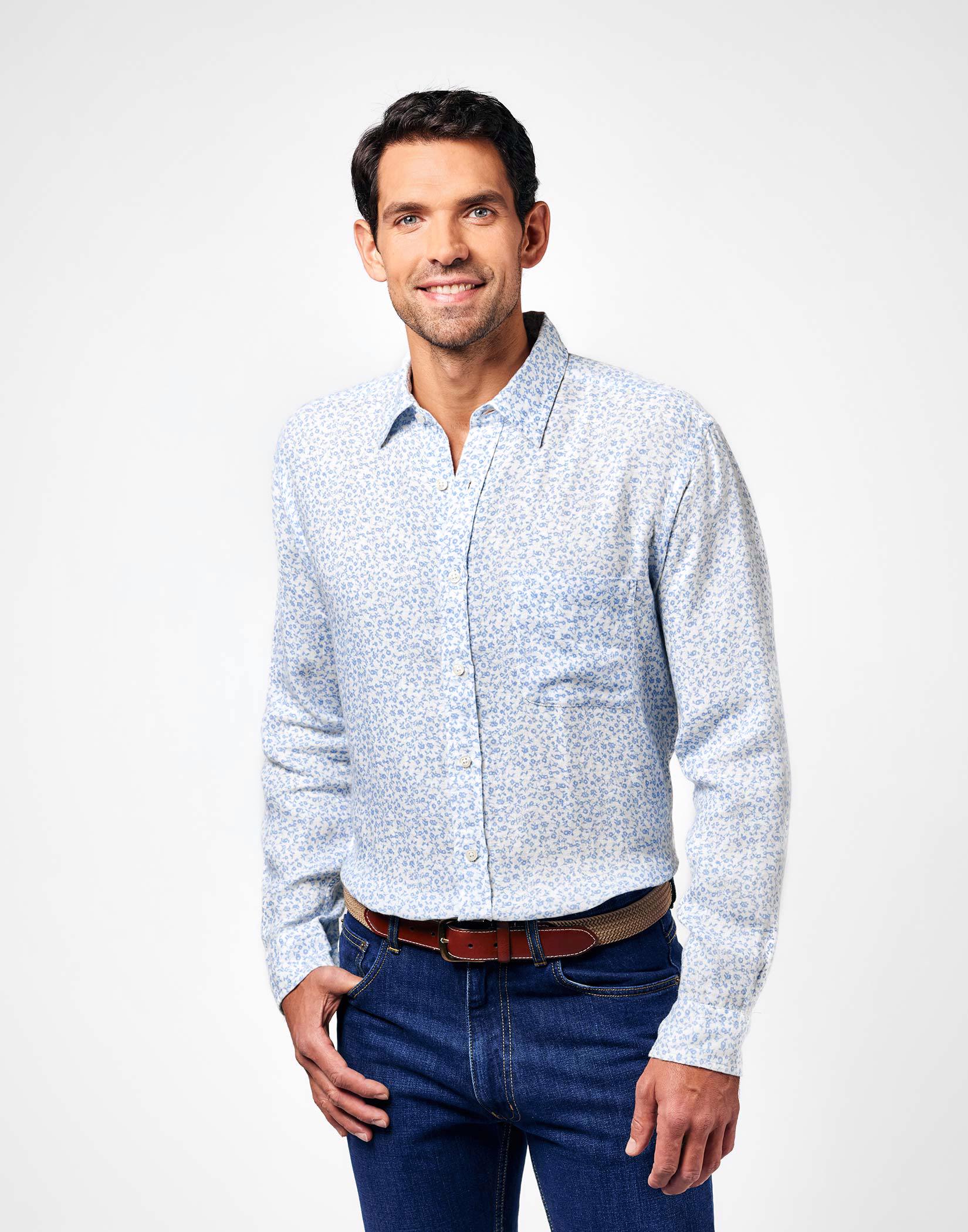Linen Shirt Long Sleeve - Blue/White Floral