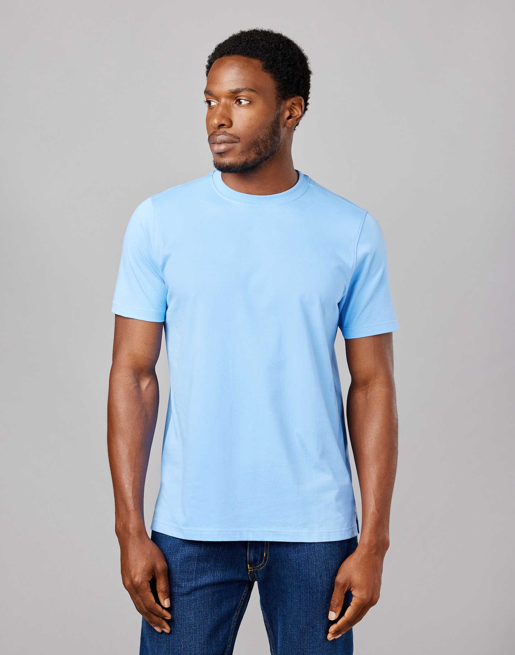 Cotton Men's Blue T-Shirt, Round Neck