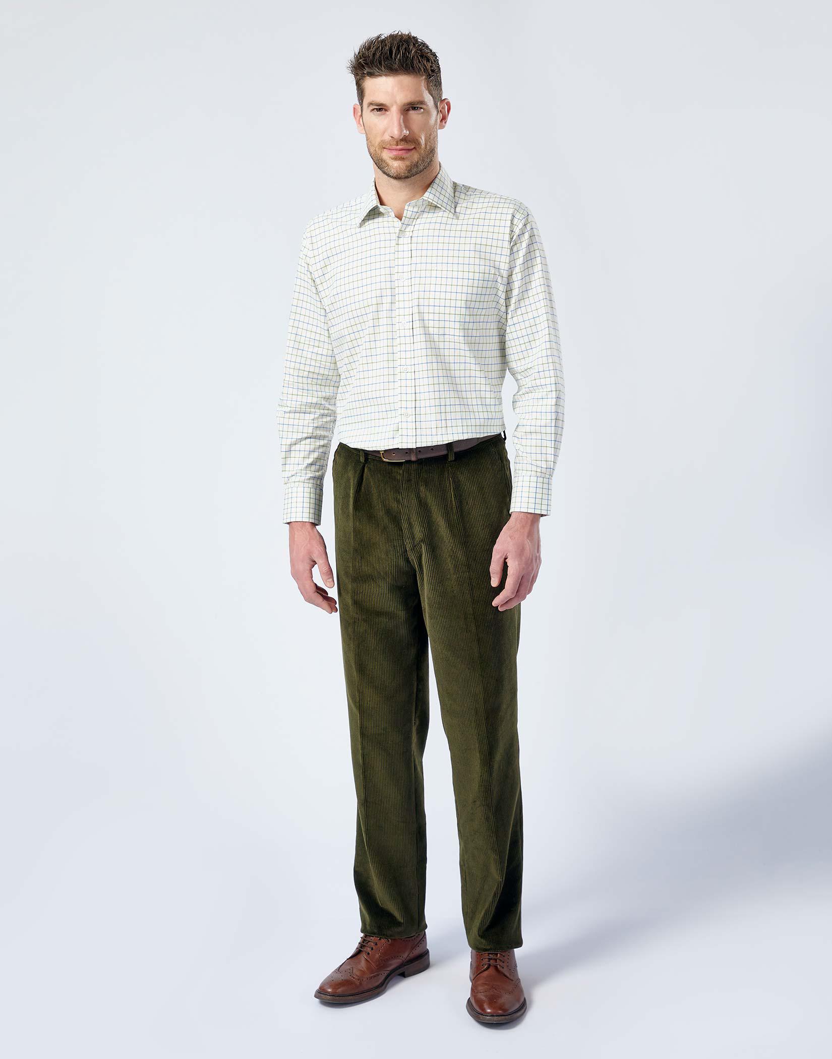 Mens Green Corduroy Trousers  Regular Fit  Peter Christian