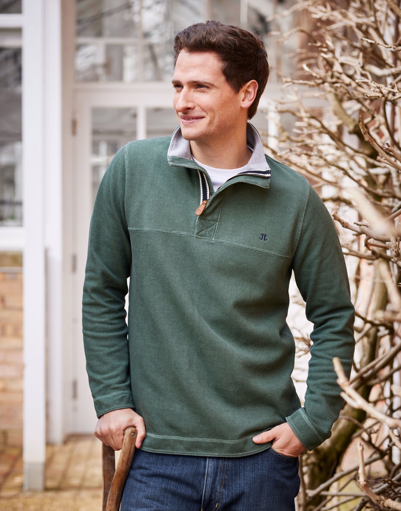 Washed Piqué Half Zip Sweatshirt - Green