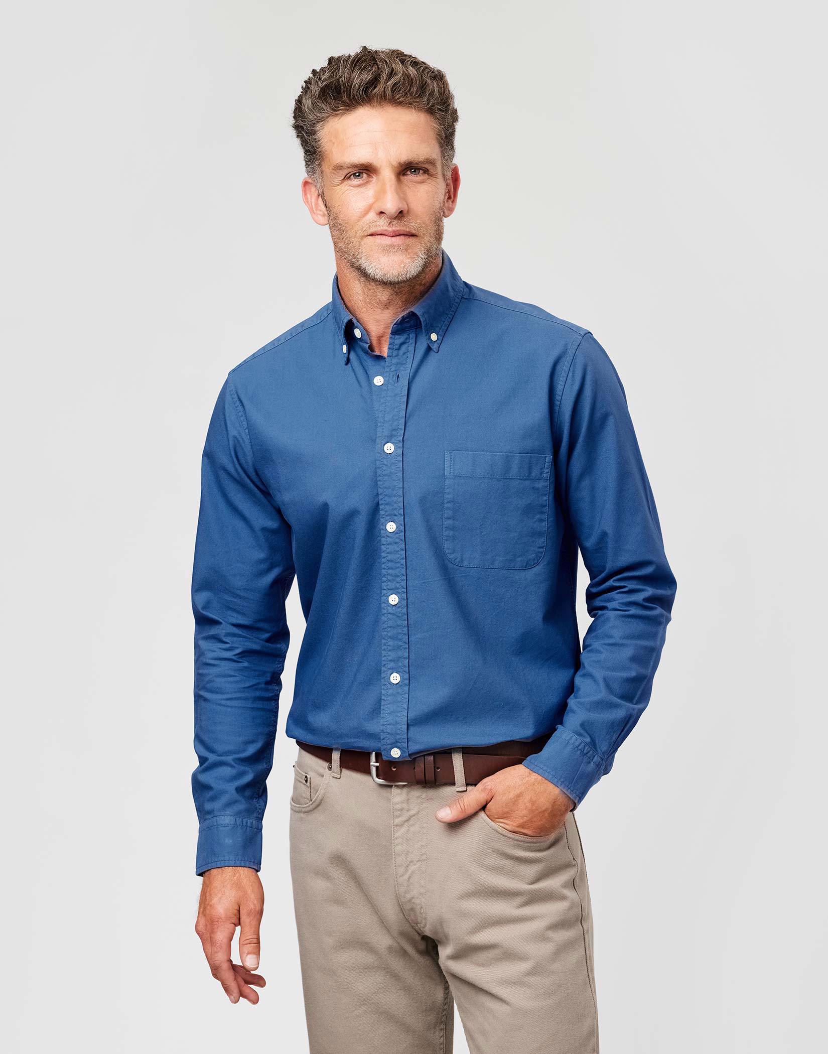 Washed Button Down Oxford Shirt - Mid Blue