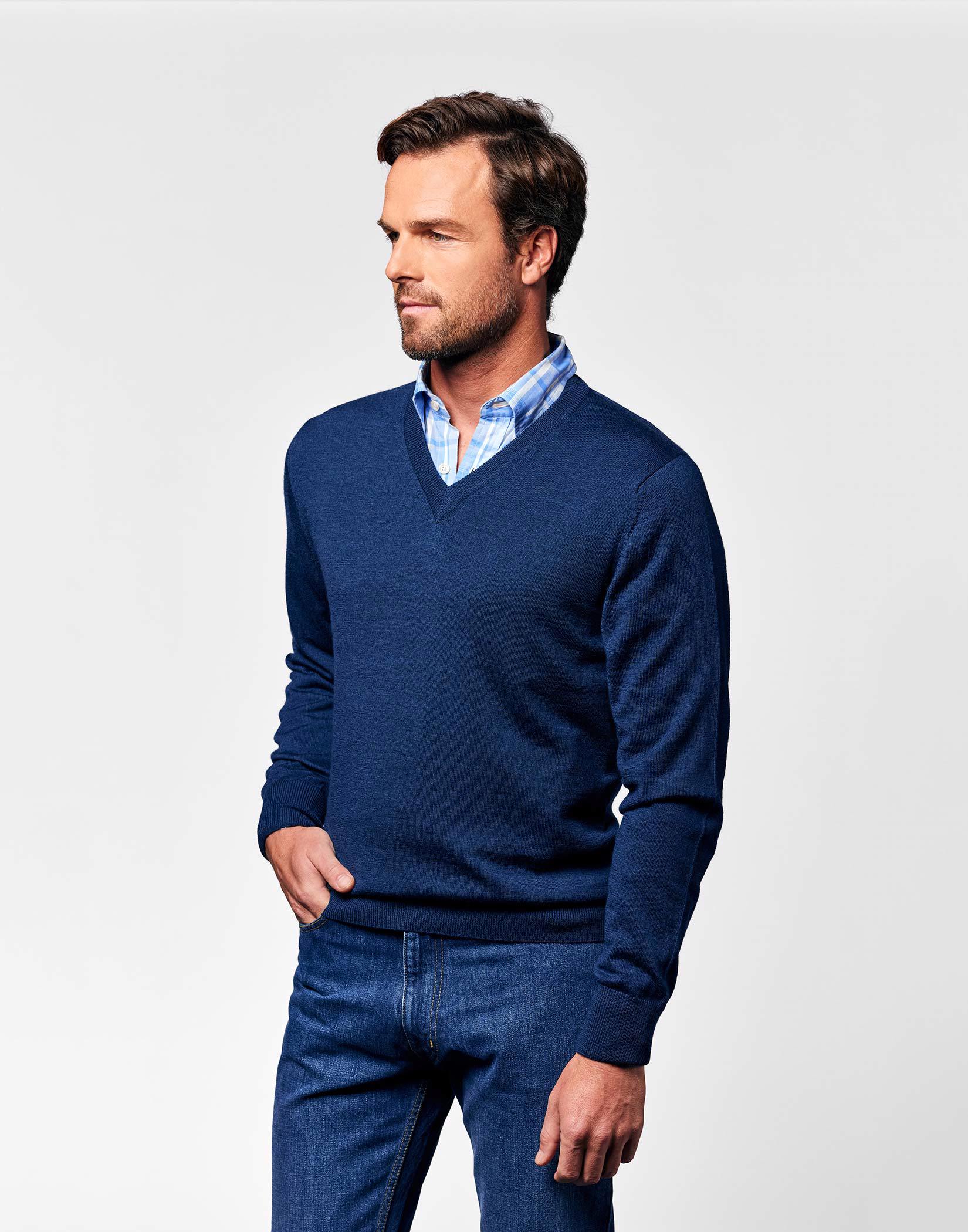 Merino V Neck Jumper - True Navy